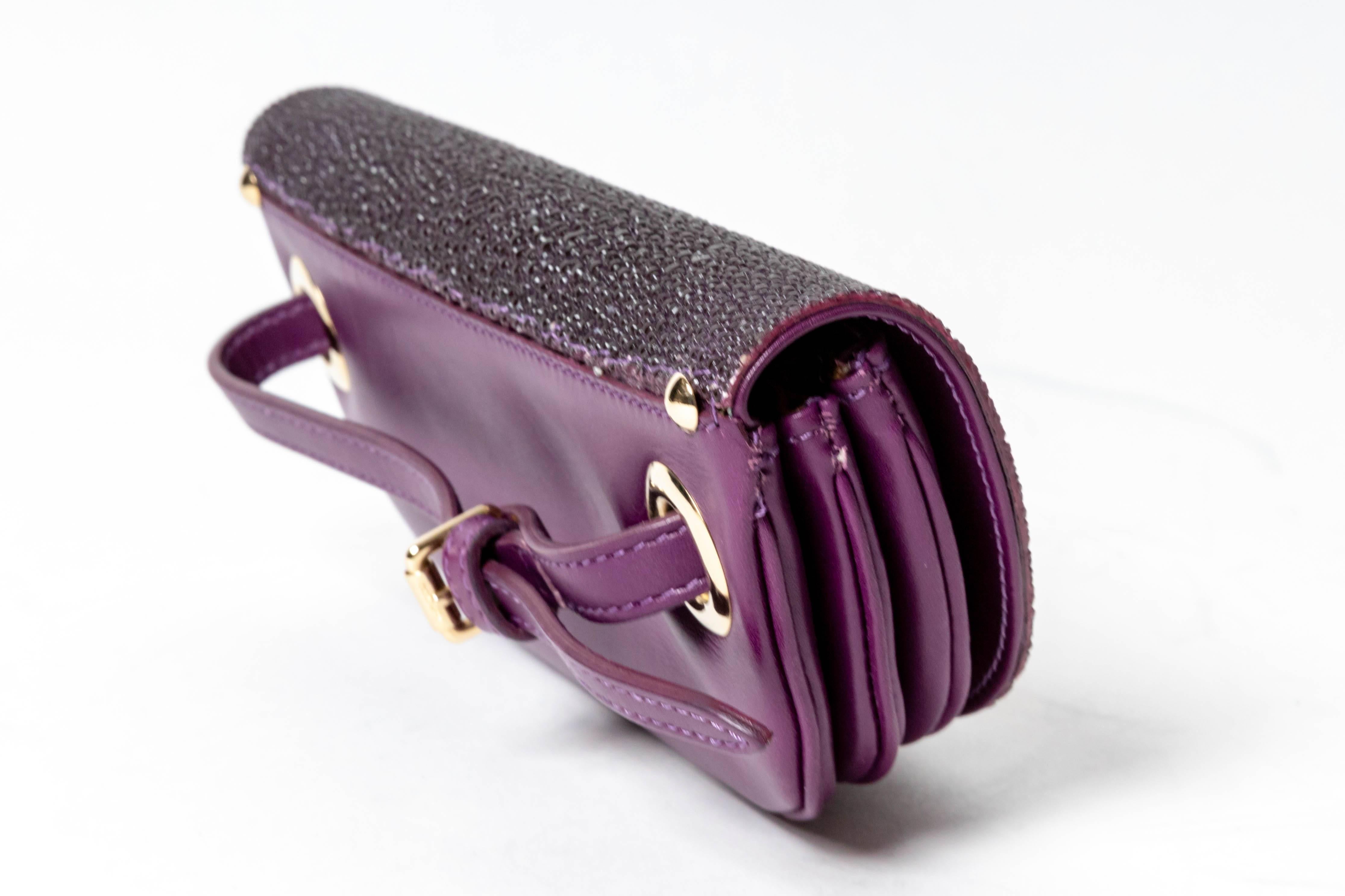 Jimmy Choo Shagreeen / Stingray Purple Clutch / Wristlet In Excellent Condition For Sale In Westhampton Beach, NY