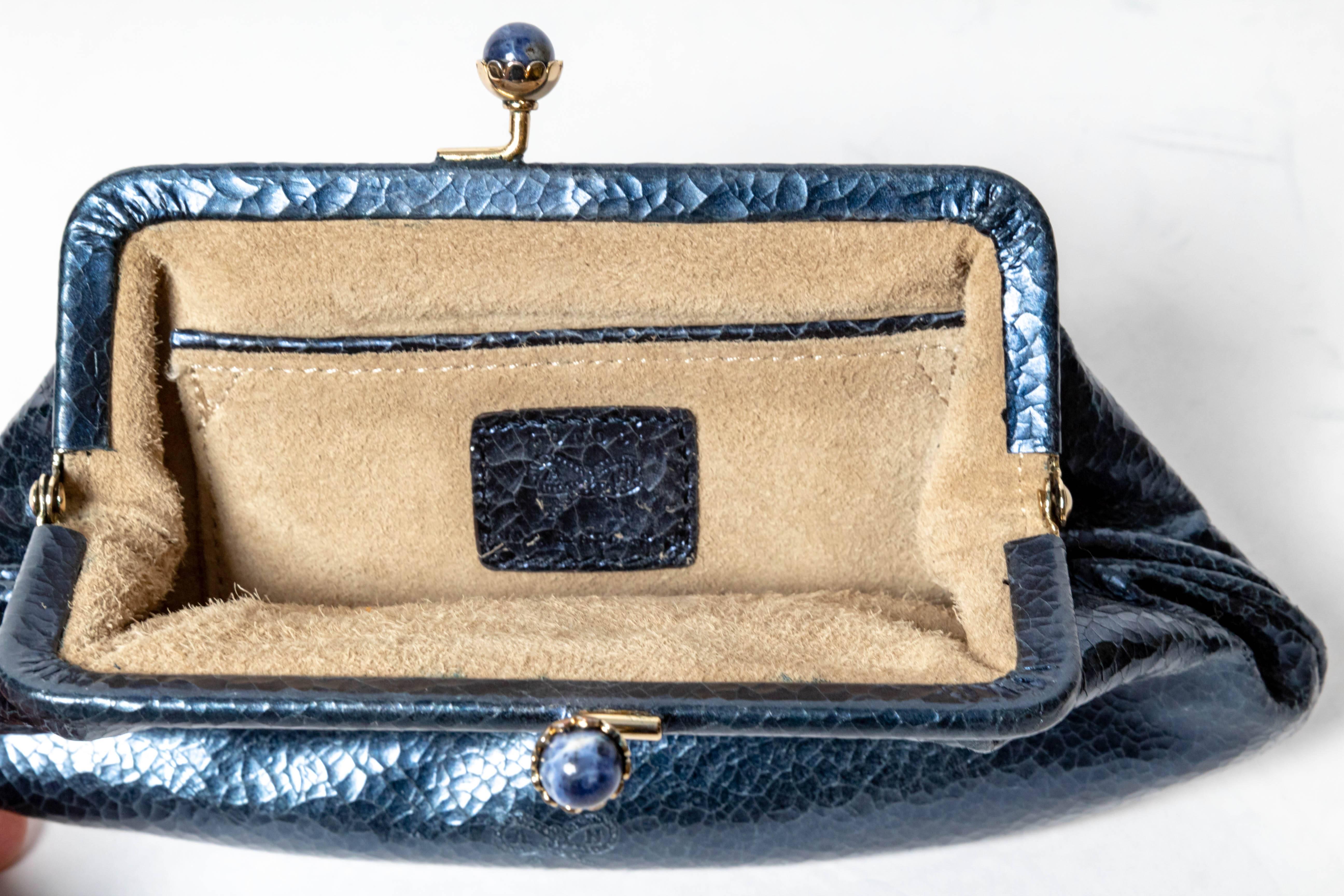 Anya Hindmarch Cracked Metallic Foil Leather Clutch  In Excellent Condition In Westhampton Beach, NY