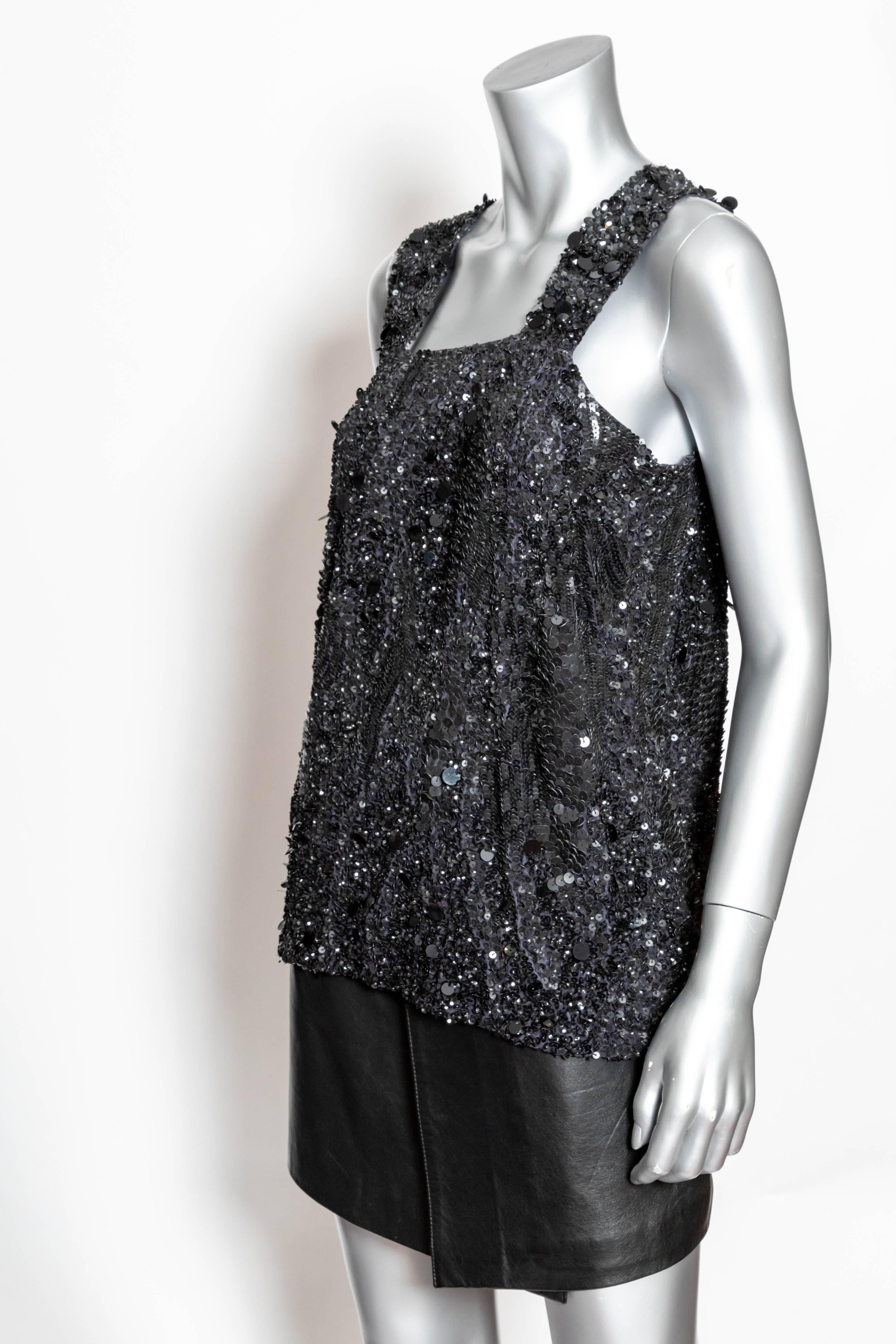 Black Vintage Dries Van Noten Sequin and Pailette Top - Size 40