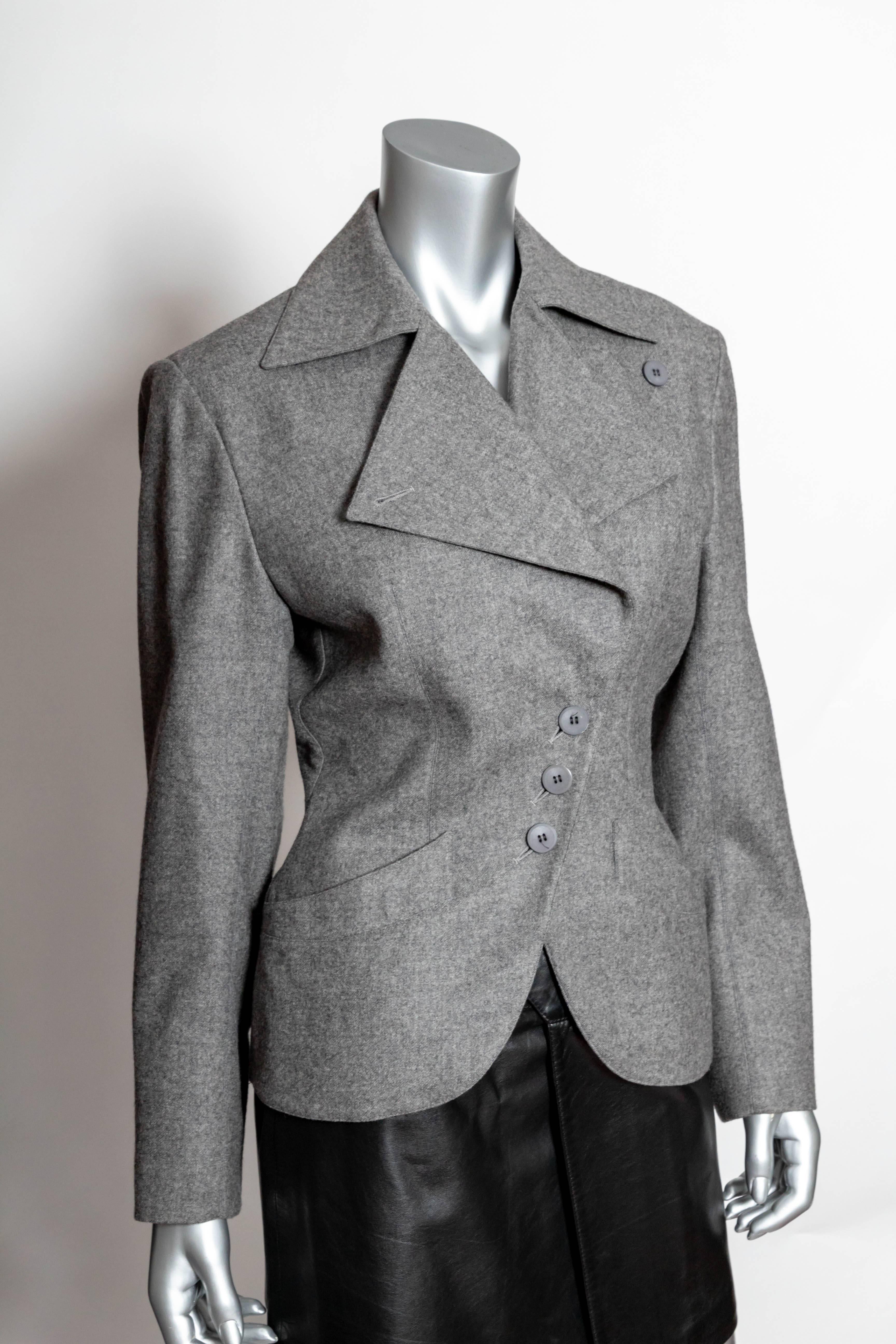 Gray Azzedine Alaia Vintage Grey Wool Jacket 