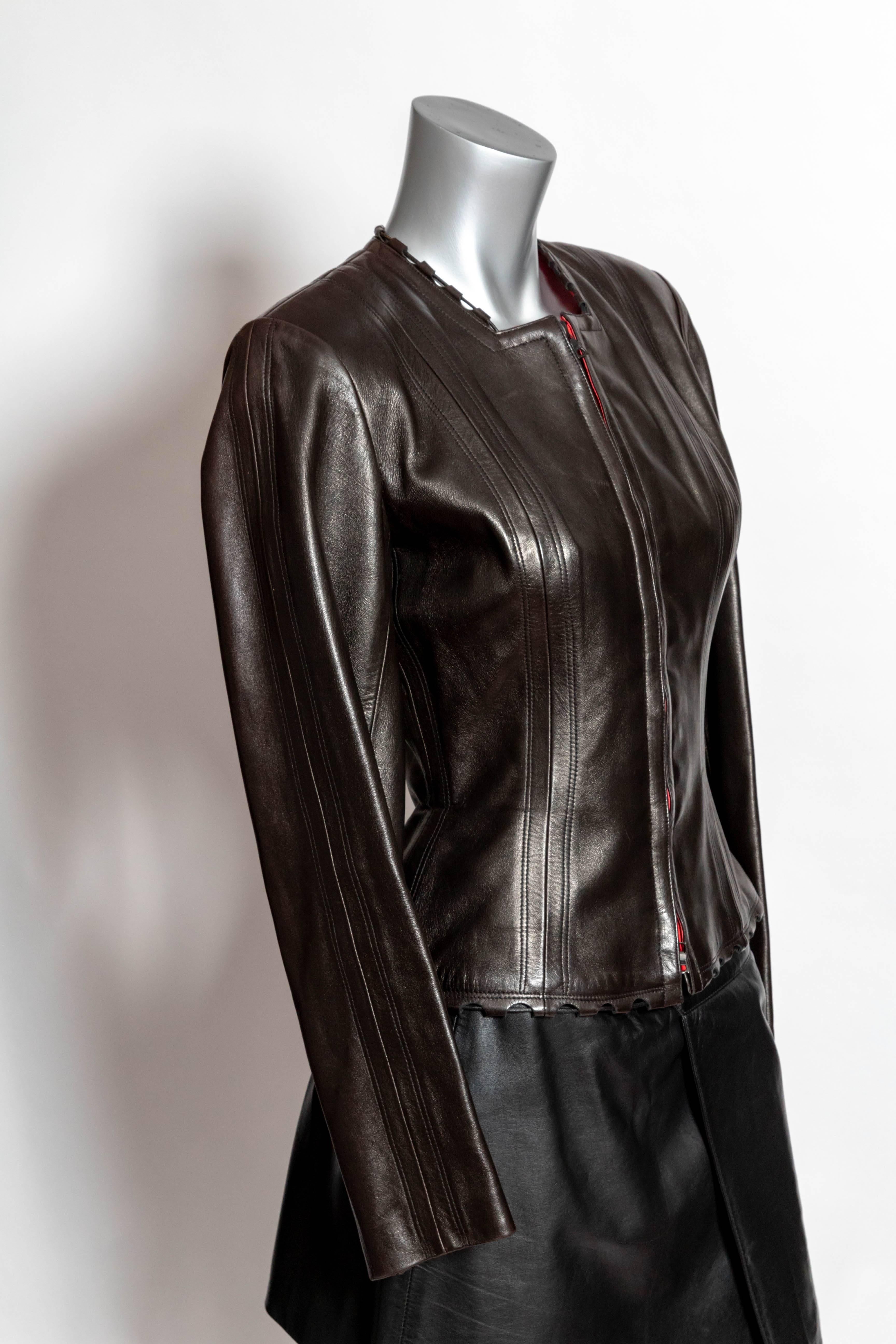 Azzedine Alaia Vintage Brown Leather Jacket with Zip Closure - 40 / XS 1