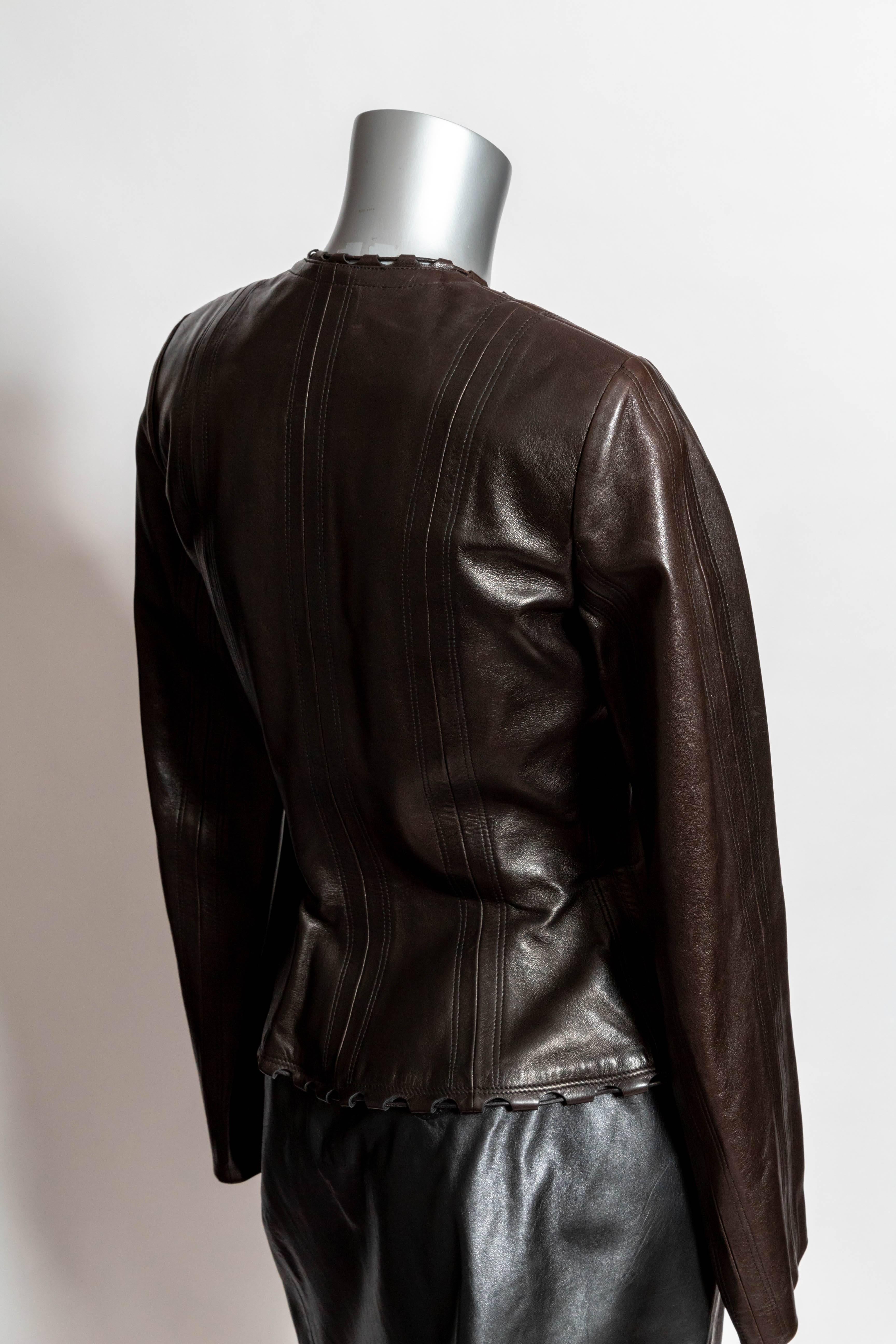 Azzedine Alaia Vintage Brown Leather Jacket with Zip Closure - 40 / XS 3