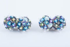 Hand beaded sea coloured crystal 'double ball' earrings, Coppola e Toppo, c1967