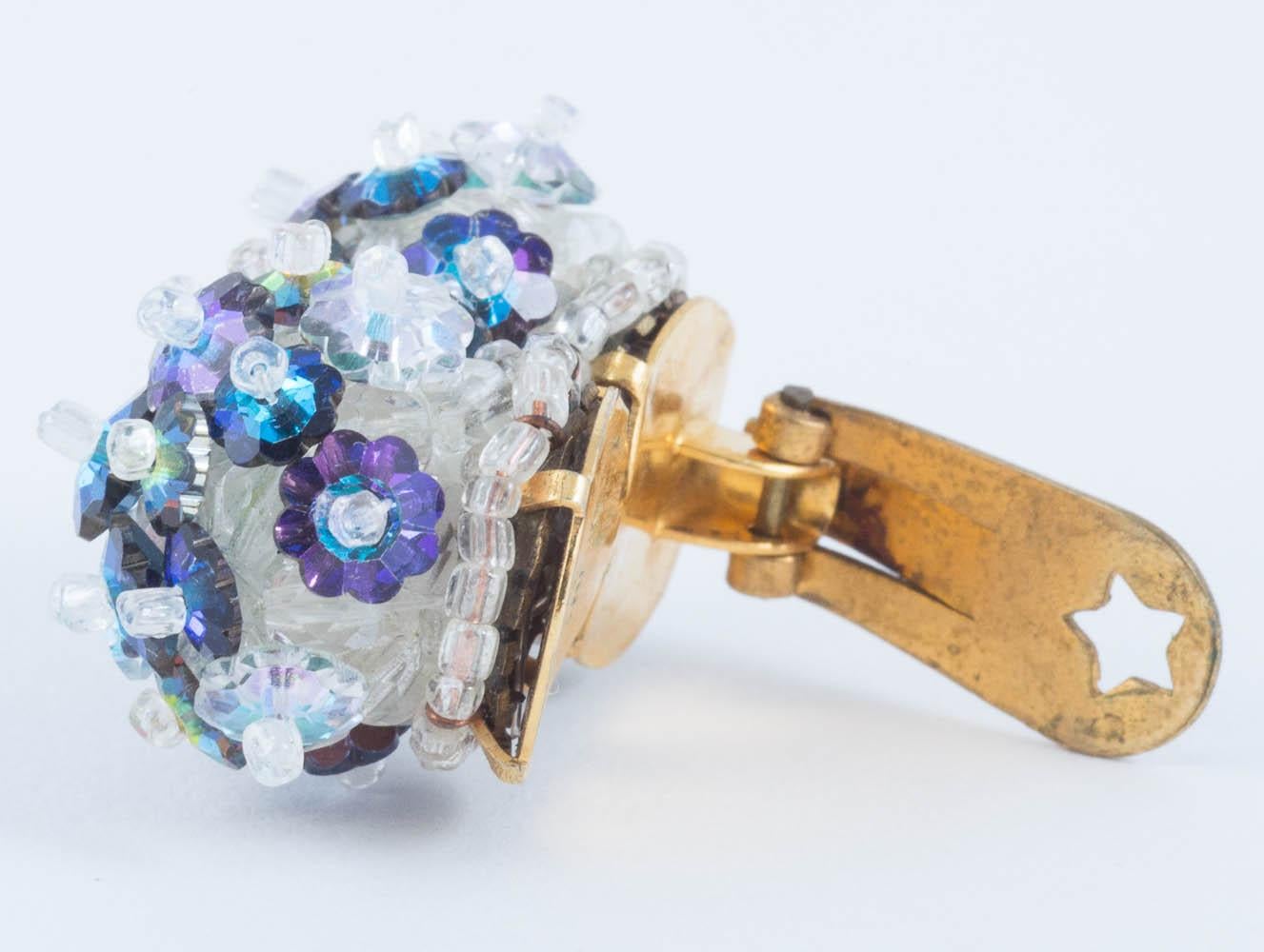 Women's Hand beaded sea coloured crystal 'double ball' earrings, Coppola e Toppo, c1967 For Sale