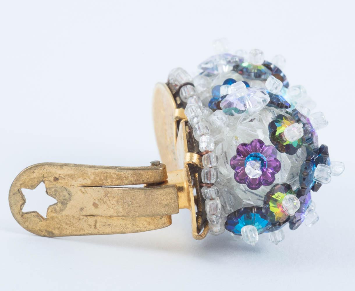  Hand beaded sea coloured crystal 'double ball' earrings, Coppola e Toppo, c1967 For Sale 1