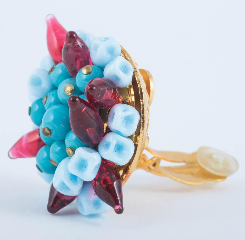 Turquoise and ruby poured glass 'cluster earrings, Histoire de Verre, 2005 2