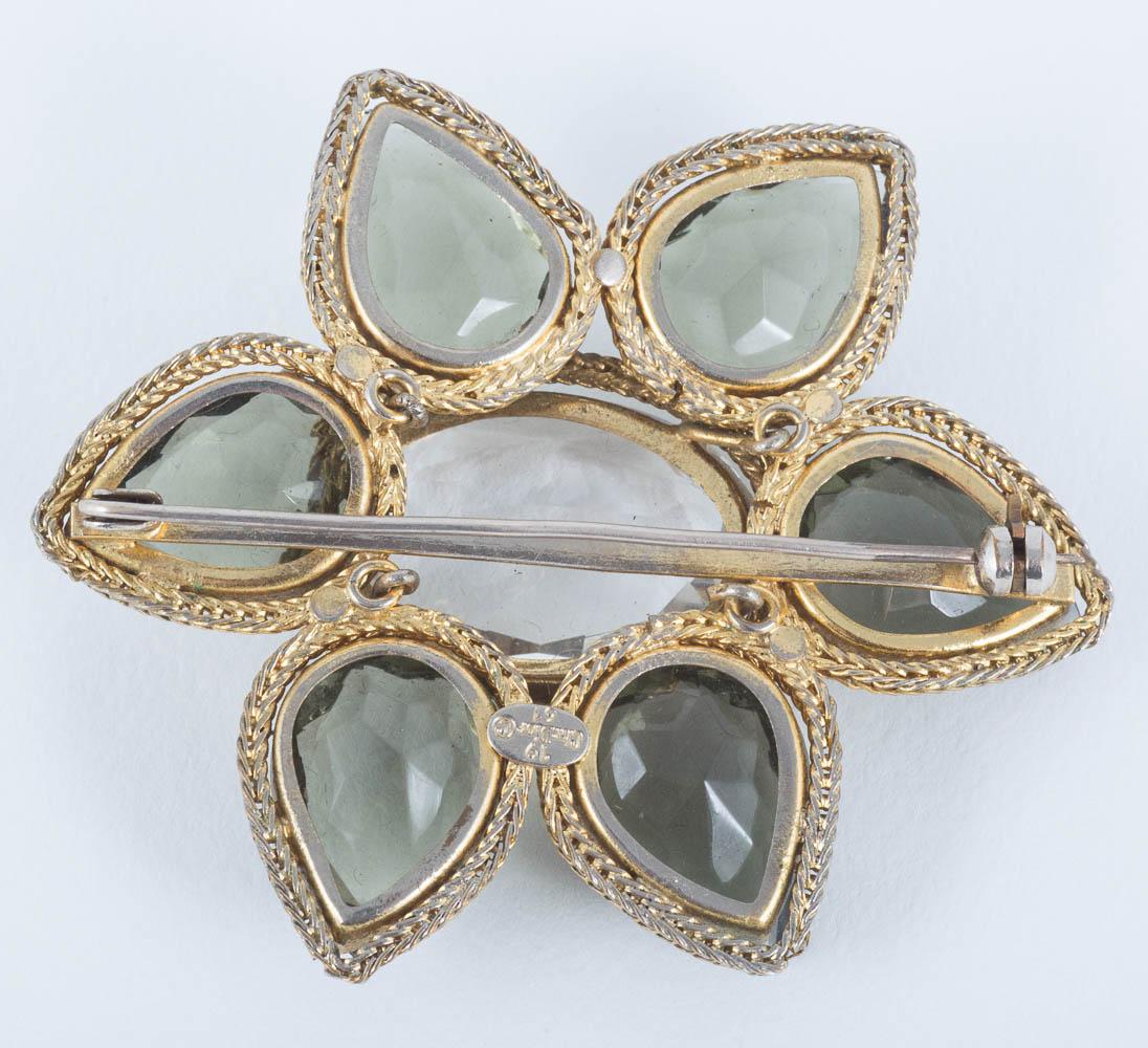 Hand set grey and clear paste daisy brooch in antiqued gilt, Christian Dior 1961 2