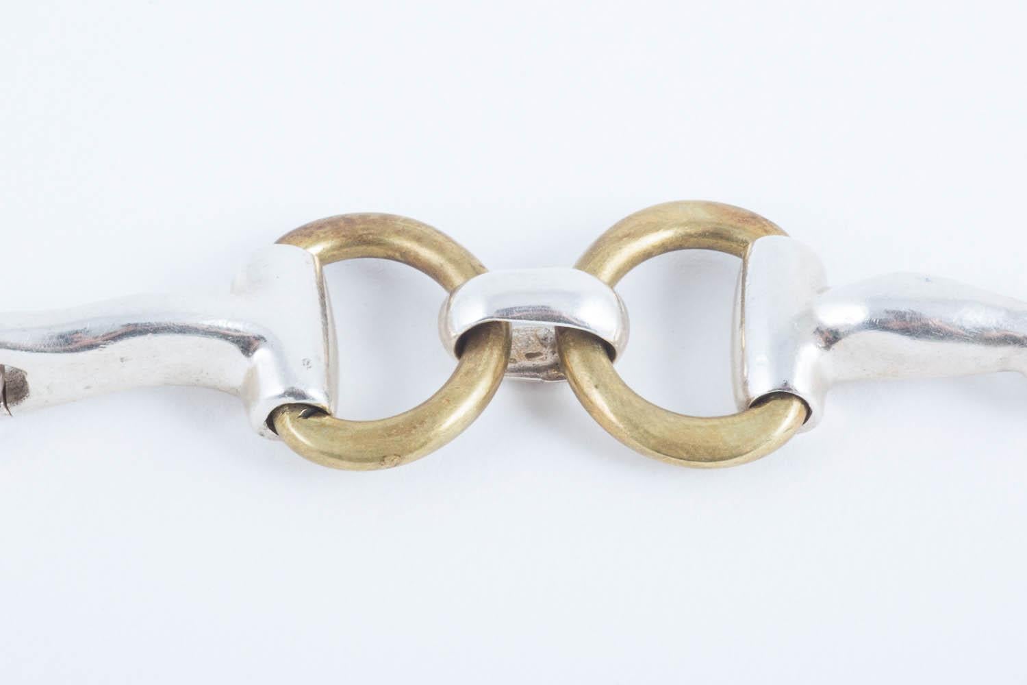 Handwrought sterling silver and brass pair of 'horsebit' bracelets, Mexican, 1970 3