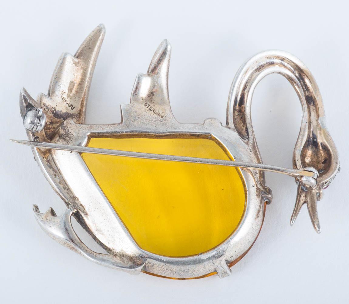 Large stylised silver gilt and paste 'swan' brooch, Trifari, USA, 1940s For Sale 1