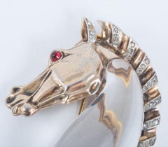 Silver gilt, clear paste, lucite 'Horse Head' jellybelly brooch, Trifari, 1940s