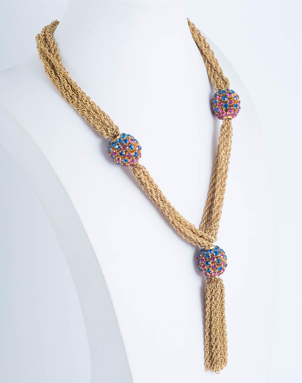 Gilt chain and coloured pastes 'sphere' necklace and earrings, Trifari, 1960s. 1