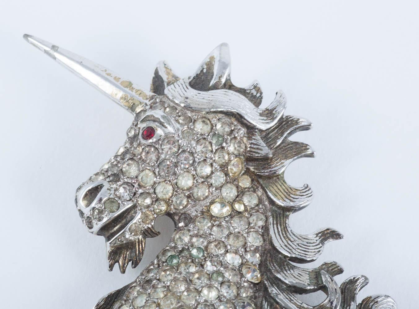 A pair of paste and gilt metal 'unicorn' brooches, Christian Dior, c1954. In Good Condition In Greyabbey, County Down