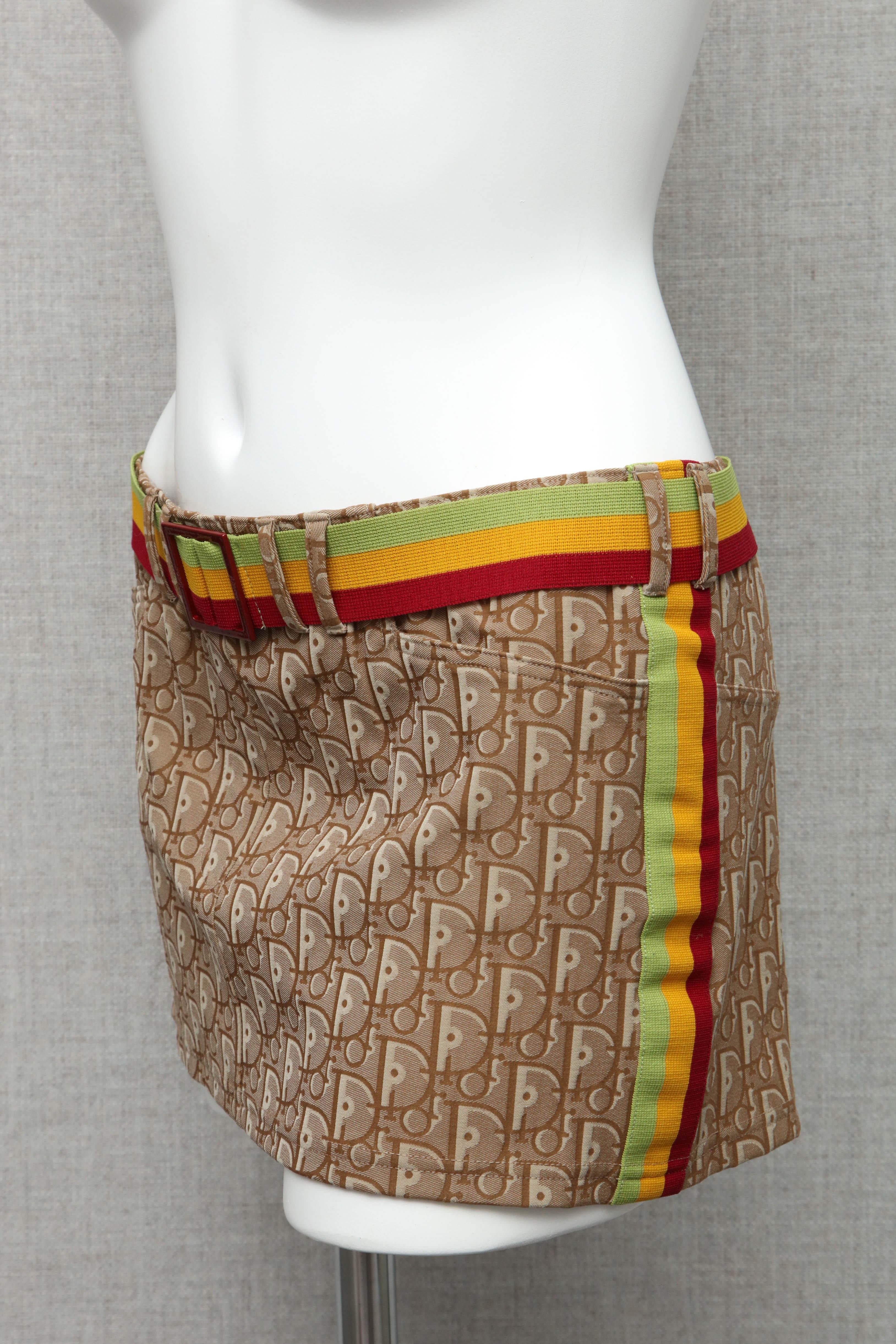 Brown Extremely Rare John Galliano for Christian Dior Rasta Color Logo Swim Skirt 38 For Sale