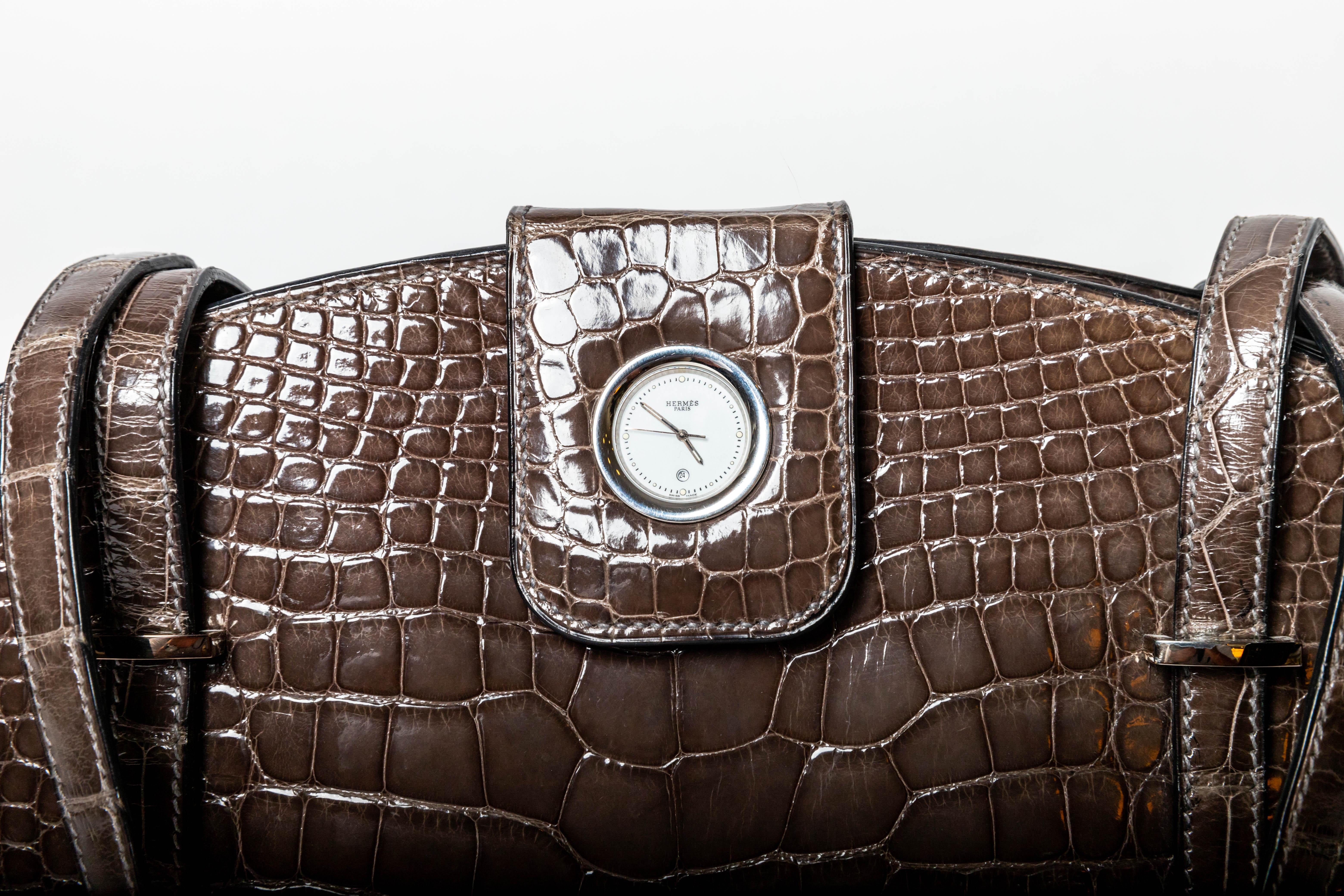 Women's Hermes Lyn Alligator Handbag with Palladium Hardware