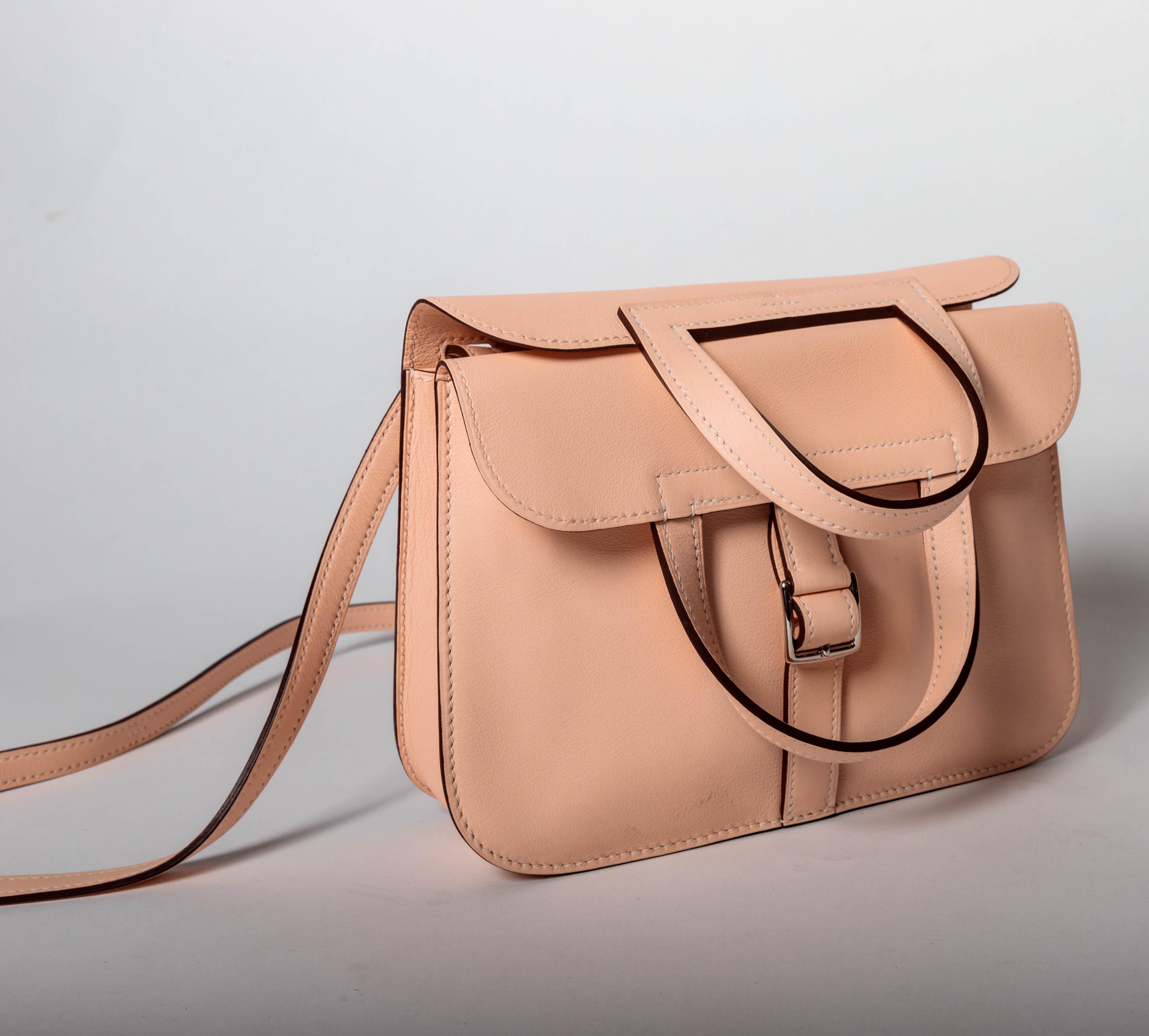 Beige Hermes Rose Eglantine Halzan Mini Bag For Sale
