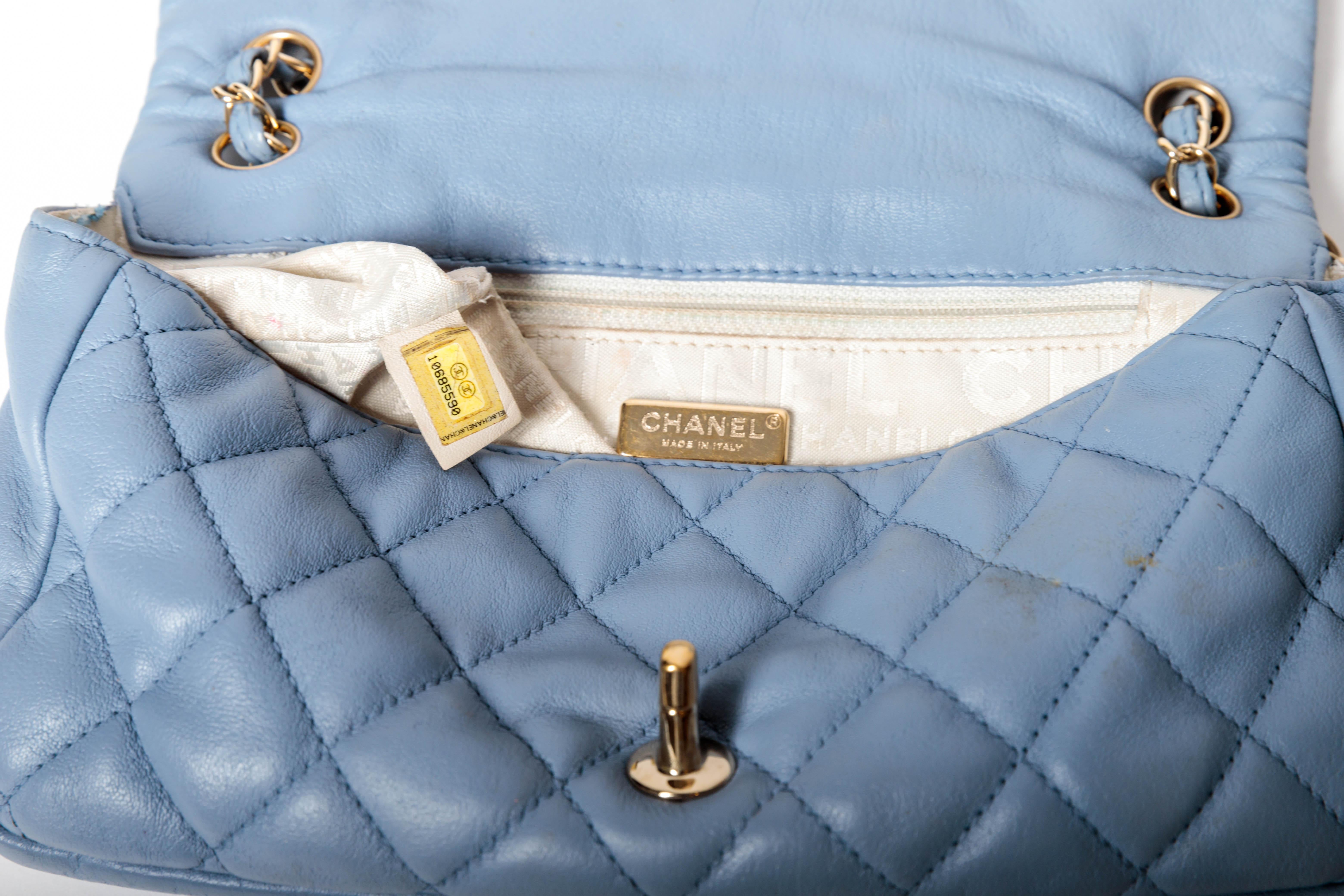 Chanel Powder Blue Single Flap with Gold Hardware - 2005 - 2006 Collection For Sale 5