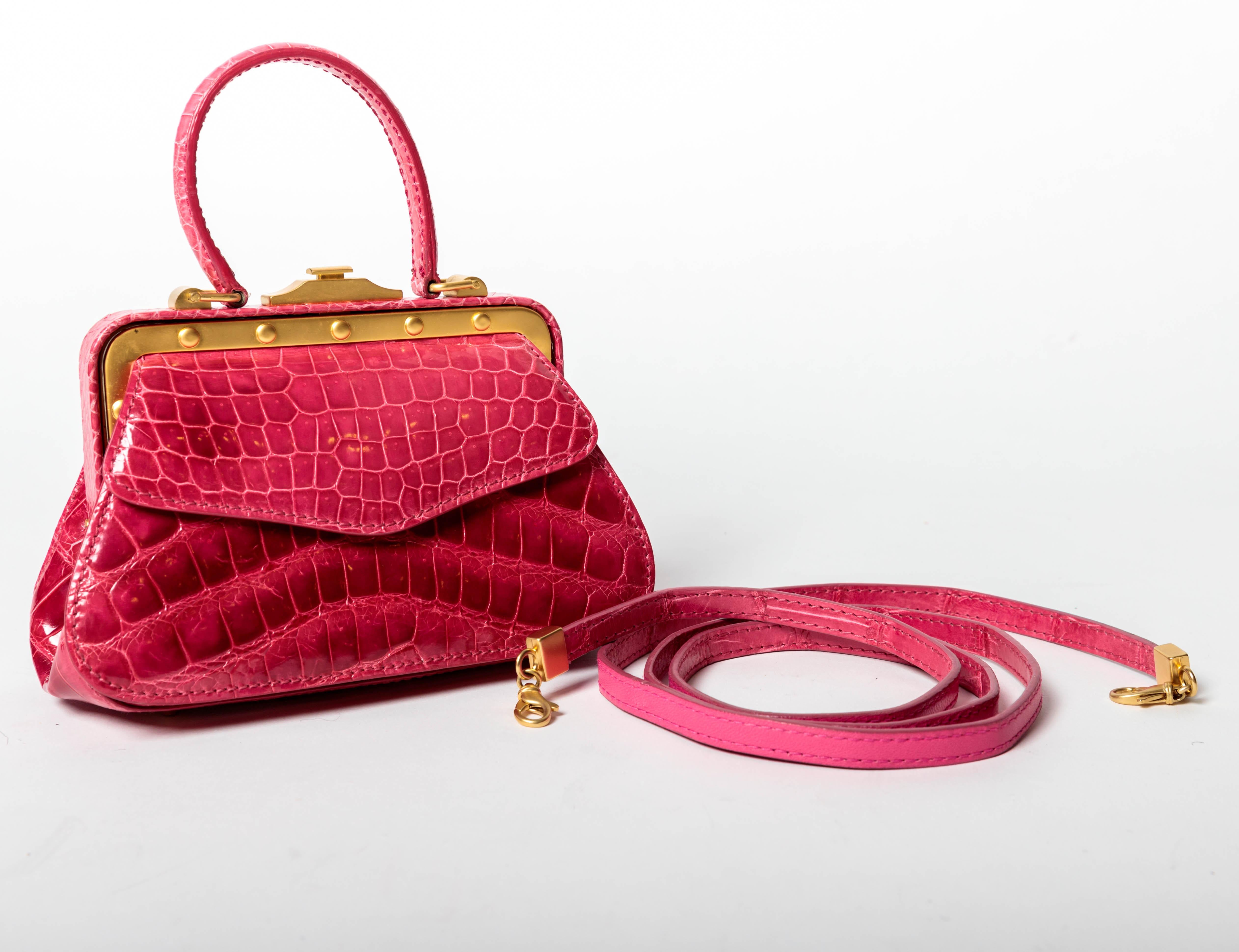 Suarez Genuine Crocodile Top Handle Handbag with Detachable Shoulder Strap 3