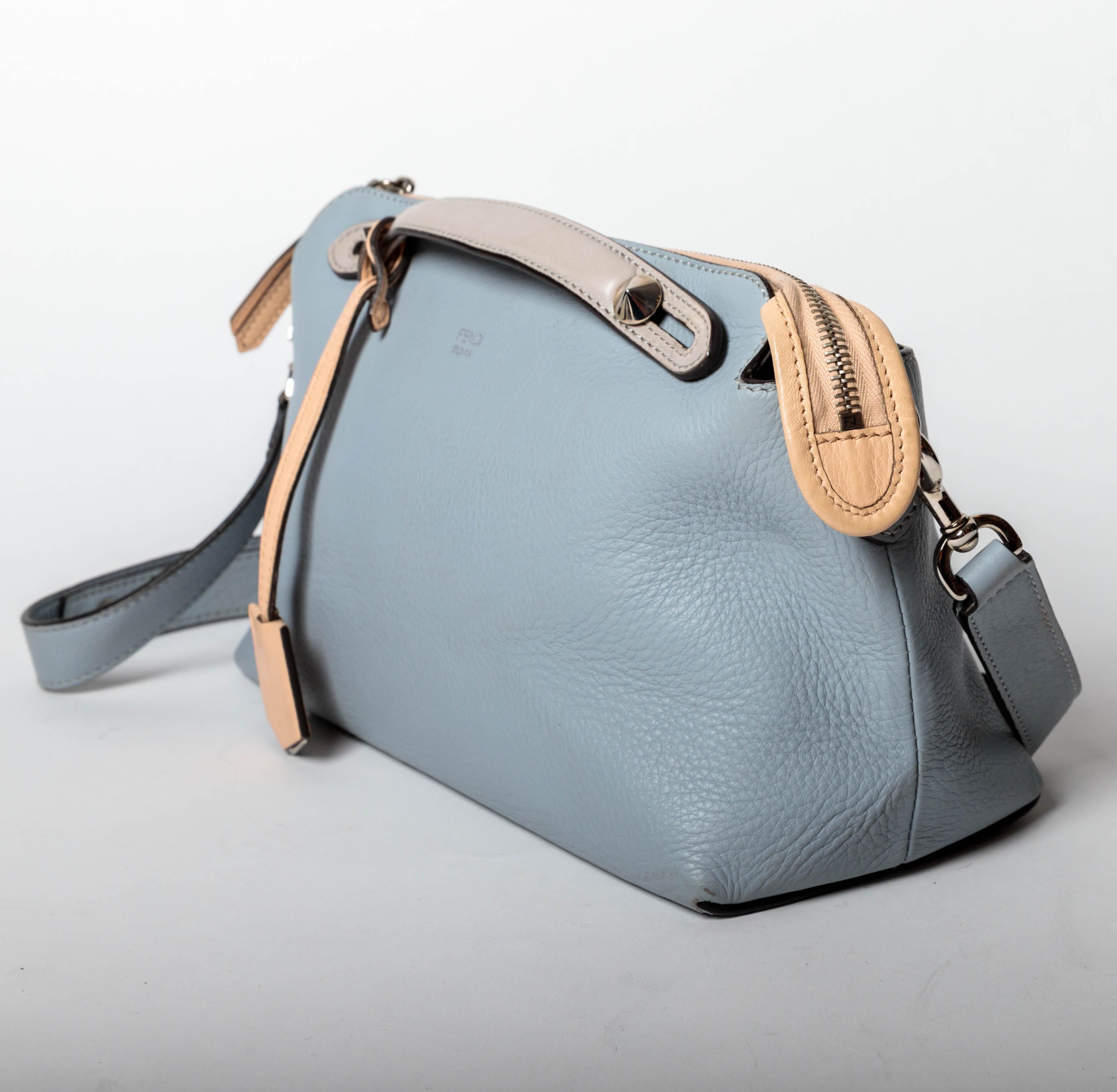Gray Fendi Top Handle Ice Blue Leather Bag with Detachable Shoulder Strap  For Sale