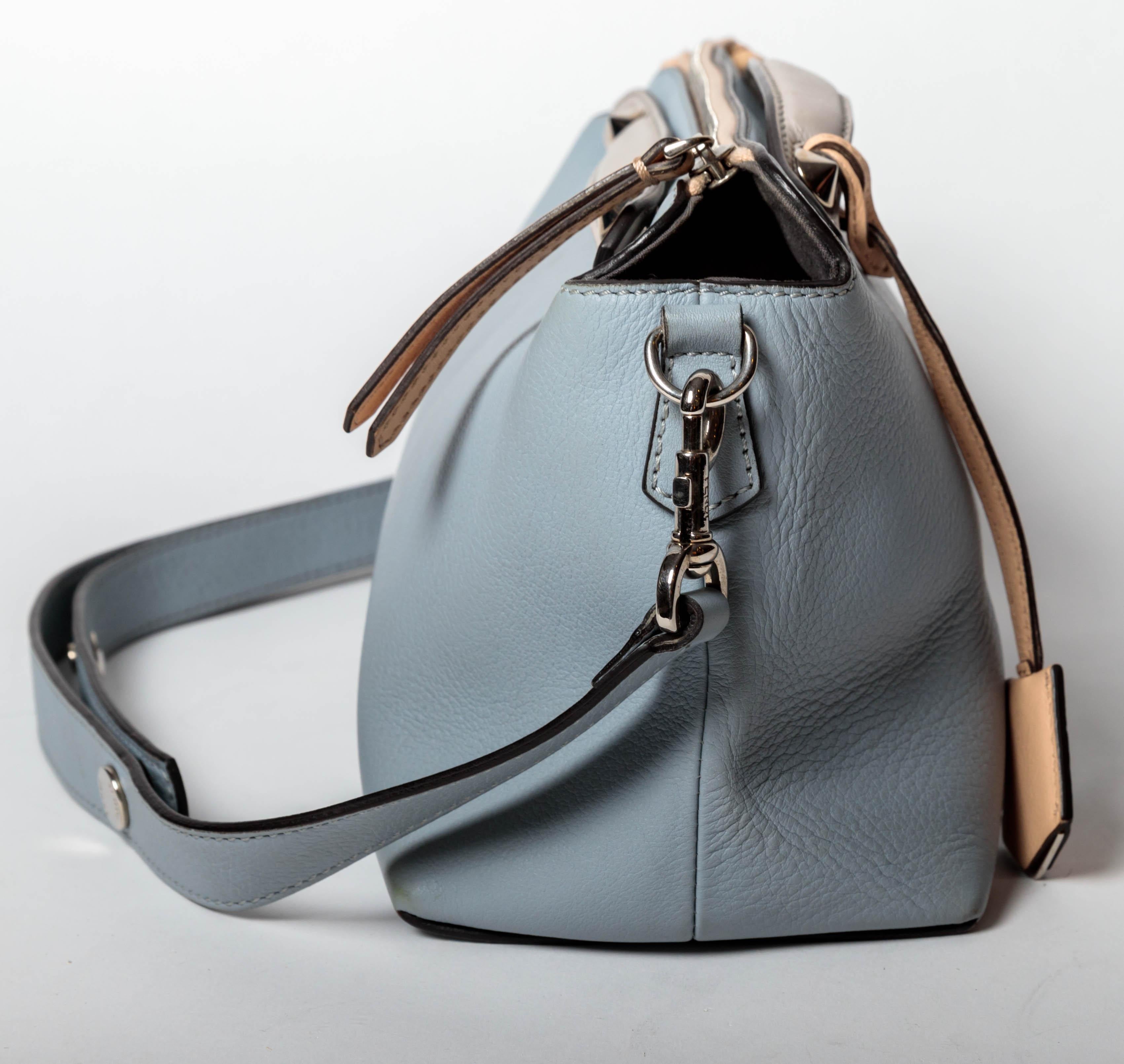 Fendi Top Handle Ice Blue Leather Bag with Detachable Shoulder Strap  In Excellent Condition For Sale In Westhampton Beach, NY