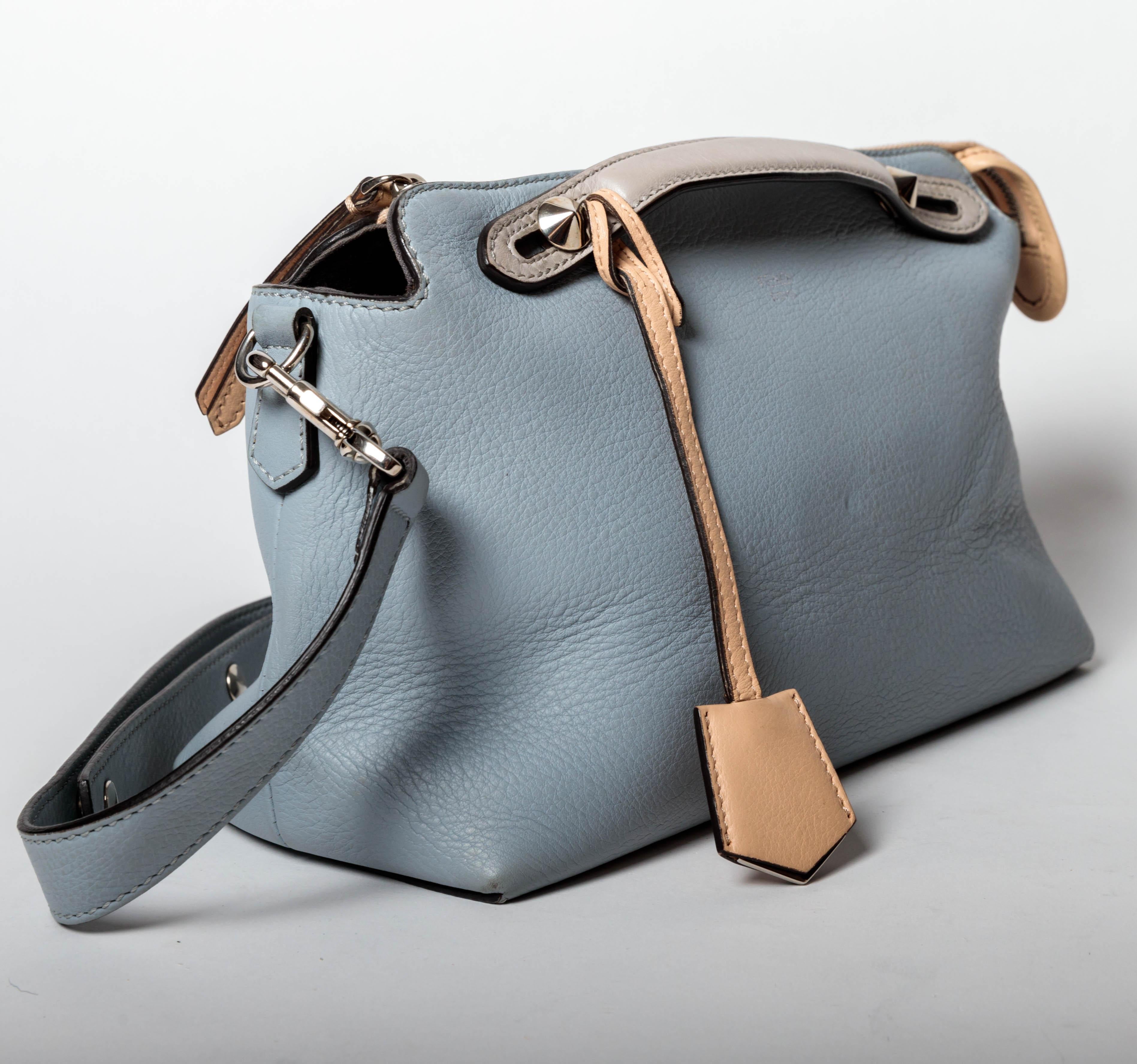 Women's Fendi Top Handle Ice Blue Leather Bag with Detachable Shoulder Strap  For Sale