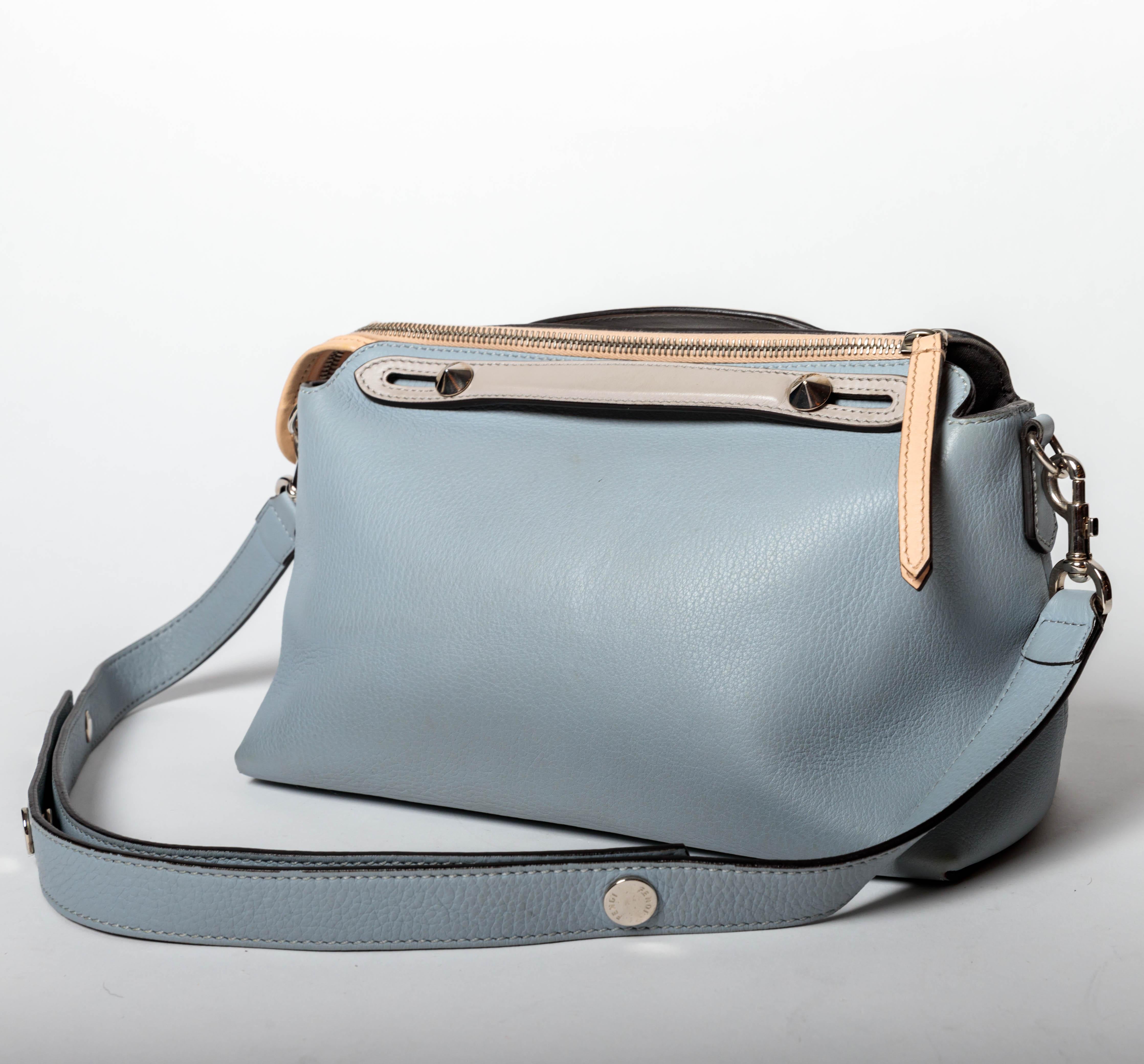 Fendi Top Handle Ice Blue Leather Bag with Detachable Shoulder Strap  For Sale 1