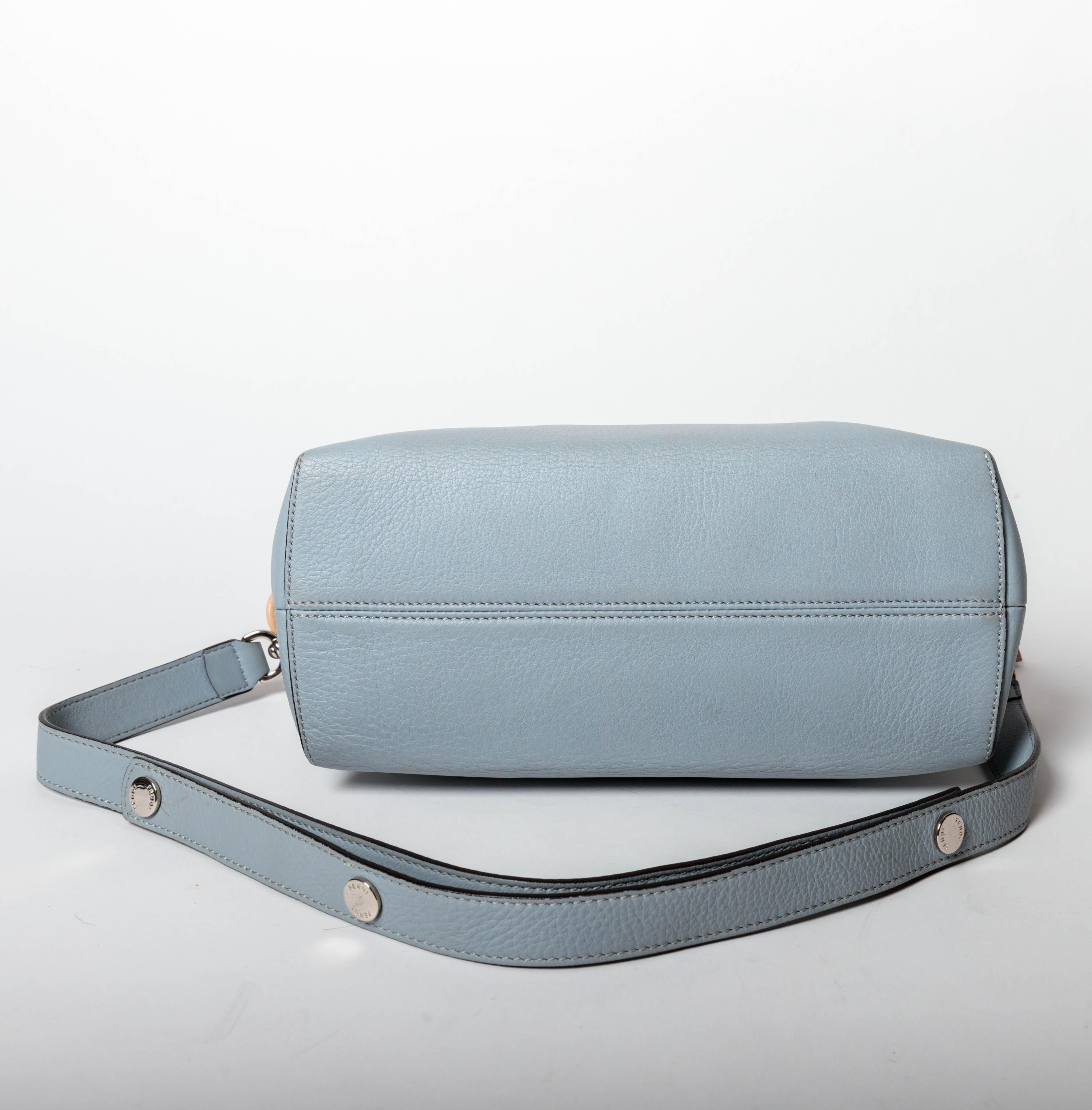 Fendi Top Handle Ice Blue Leather Bag with Detachable Shoulder Strap  For Sale 2