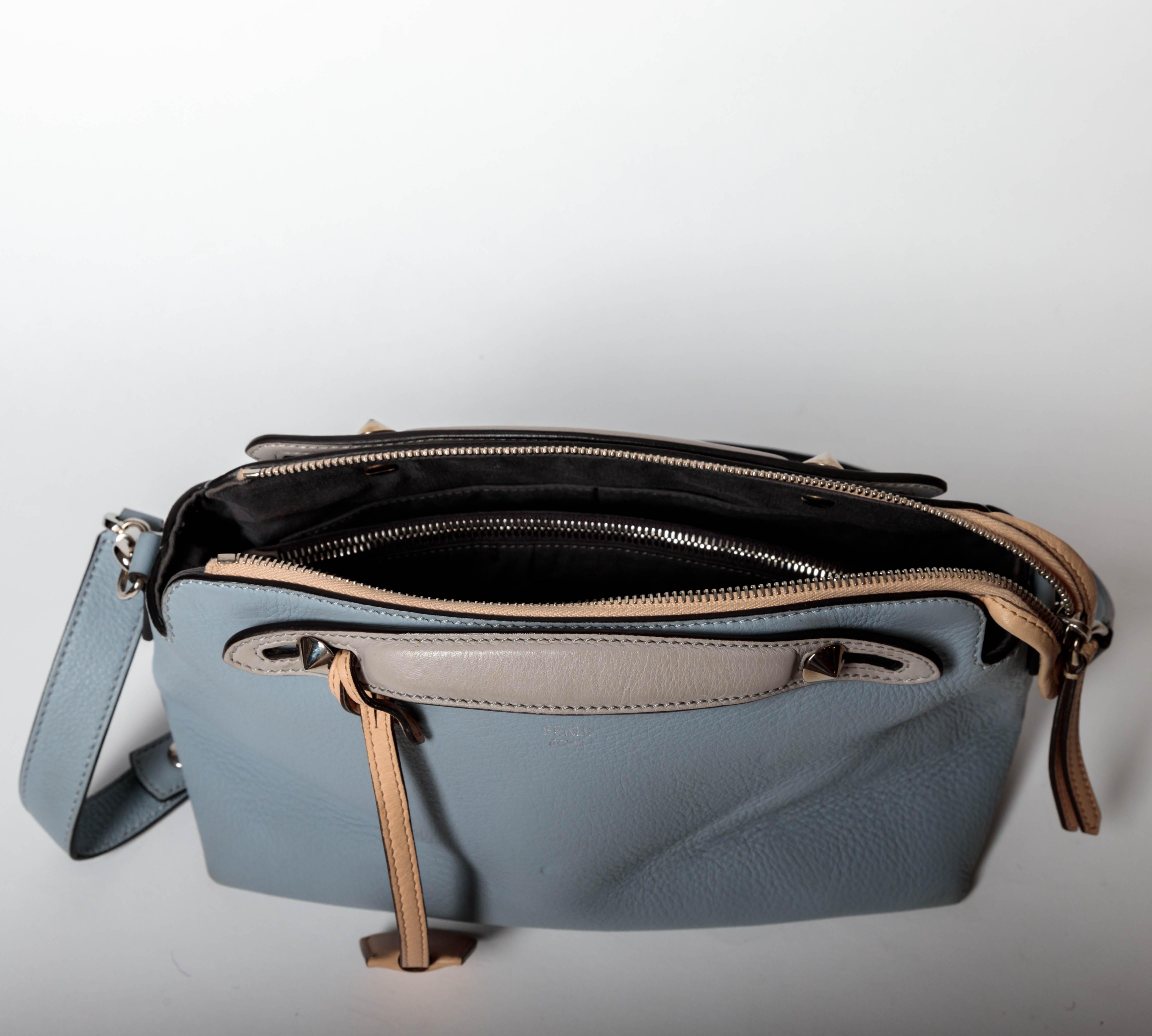 Fendi Top Handle Ice Blue Leather Bag with Detachable Shoulder Strap  For Sale 3