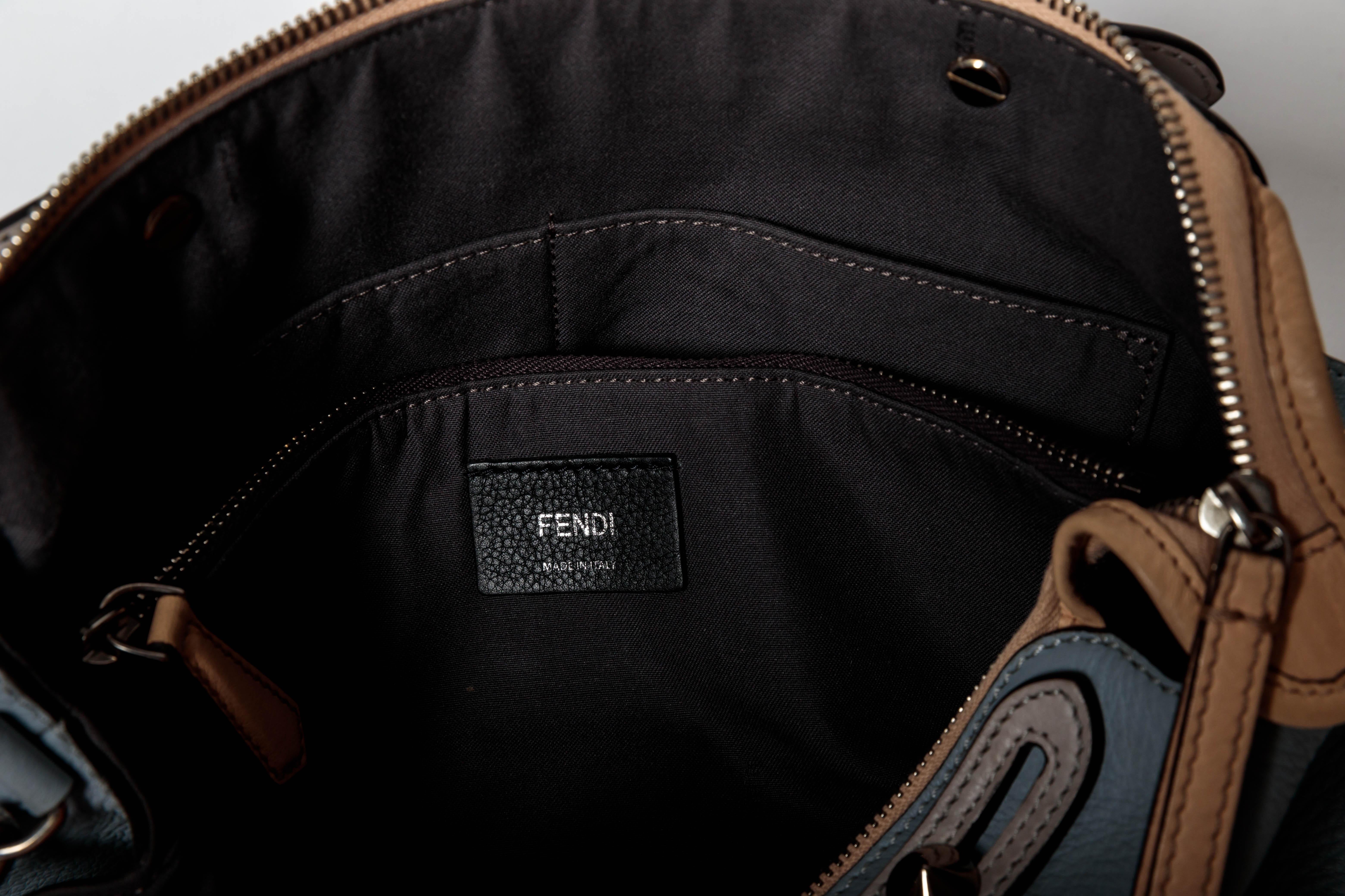 Fendi Top Handle Ice Blue Leather Bag with Detachable Shoulder Strap  For Sale 4