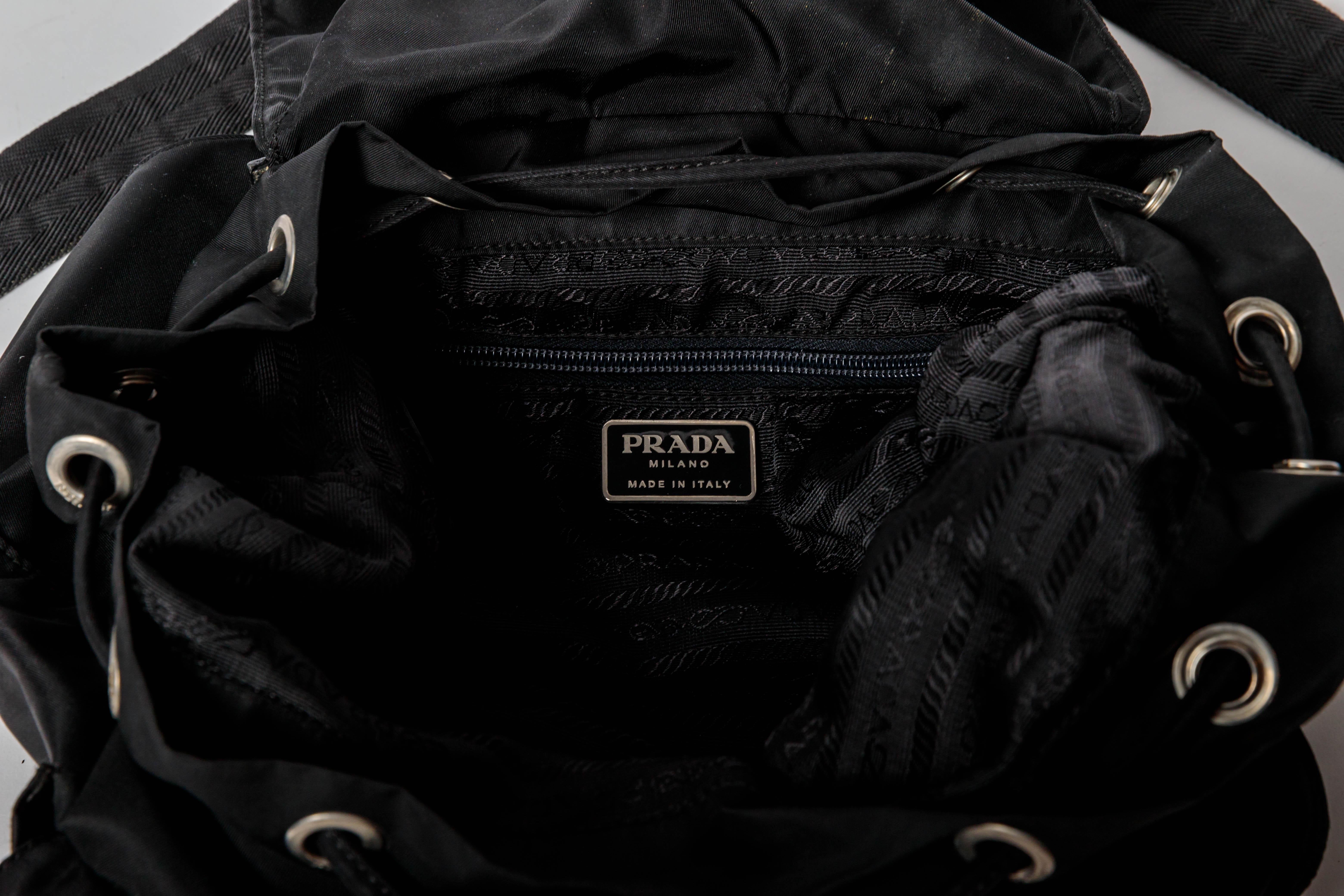 Prada Nylon Backpack with Leather Trim and Silver Buckles For Sale 2