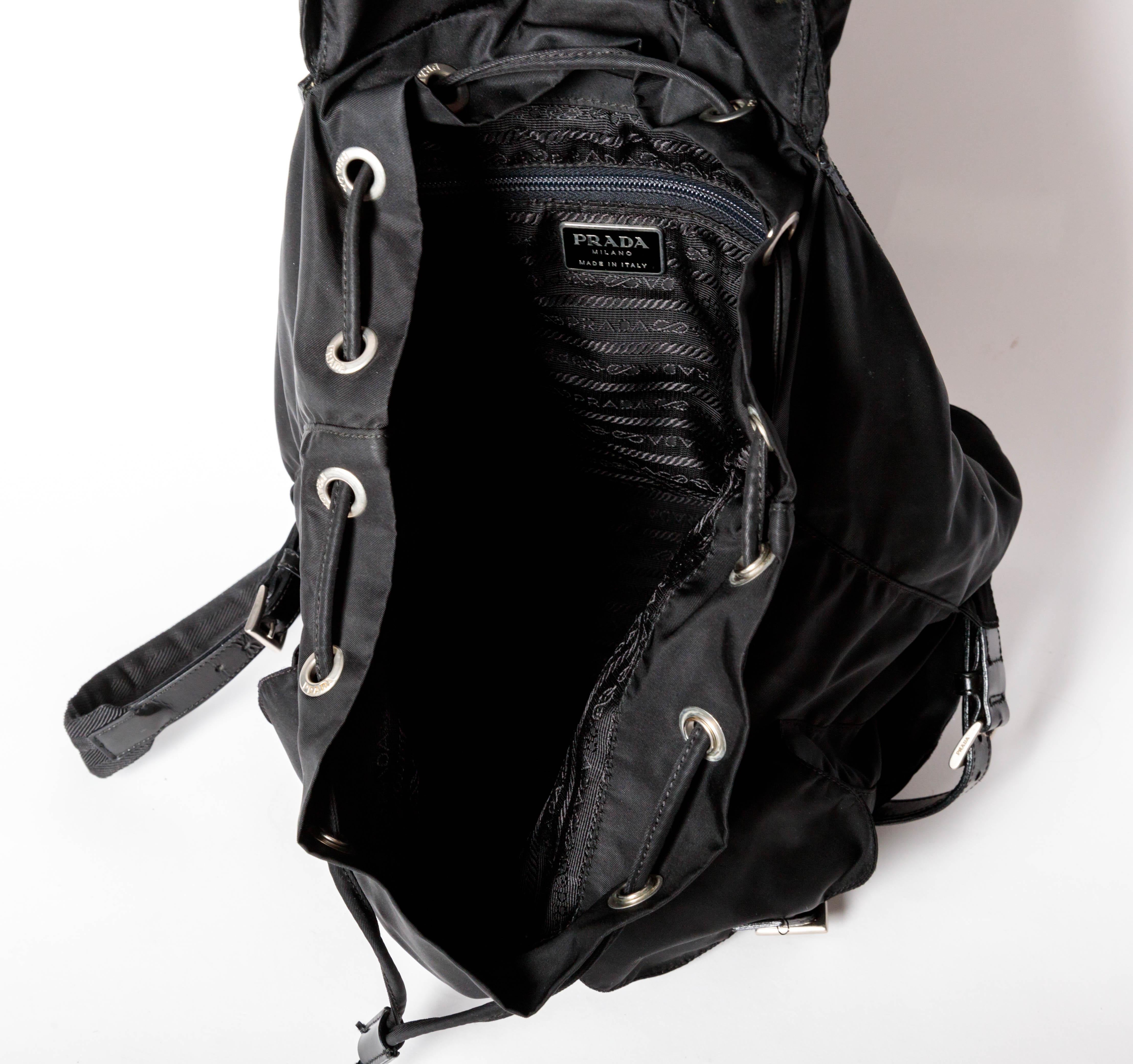 Prada Nylon Backpack with Leather Trim and Silver Buckles For Sale 4