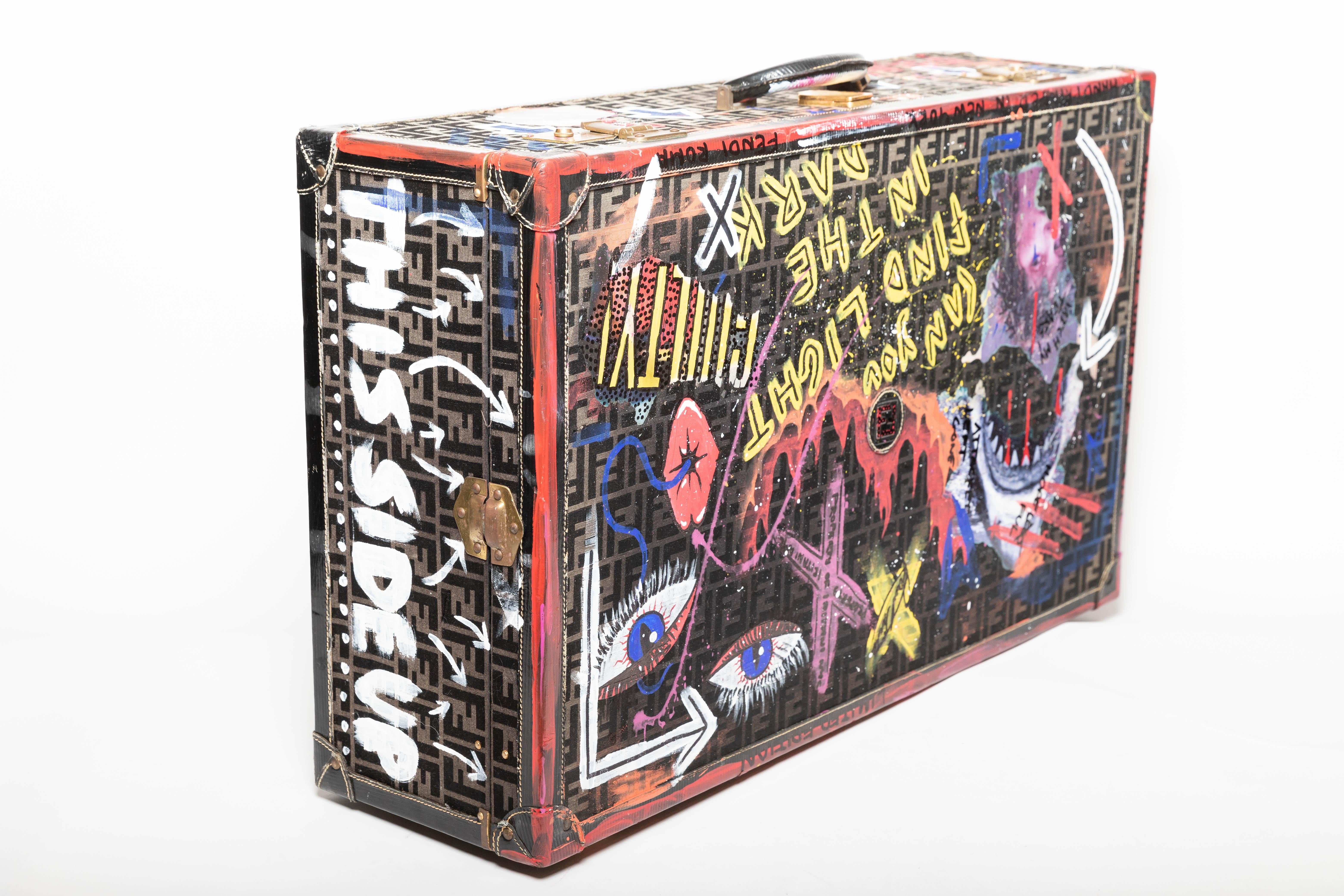 Women's or Men's Hand Painted Fendi Suitcase For Sale