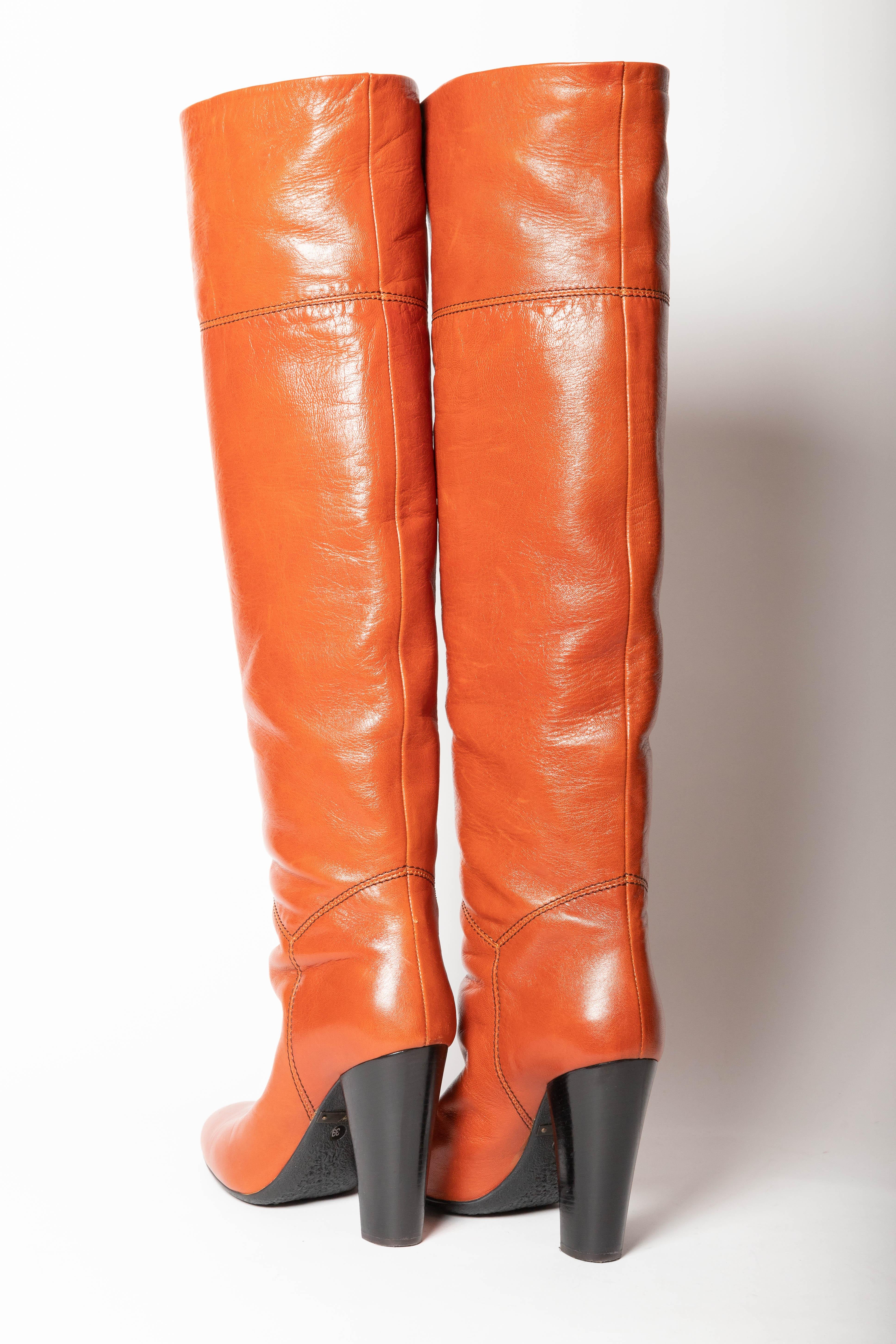 Giuseppe Zanotti Over the Knee Boots in Cognac - Size 39 In Excellent Condition For Sale In Westhampton Beach, NY