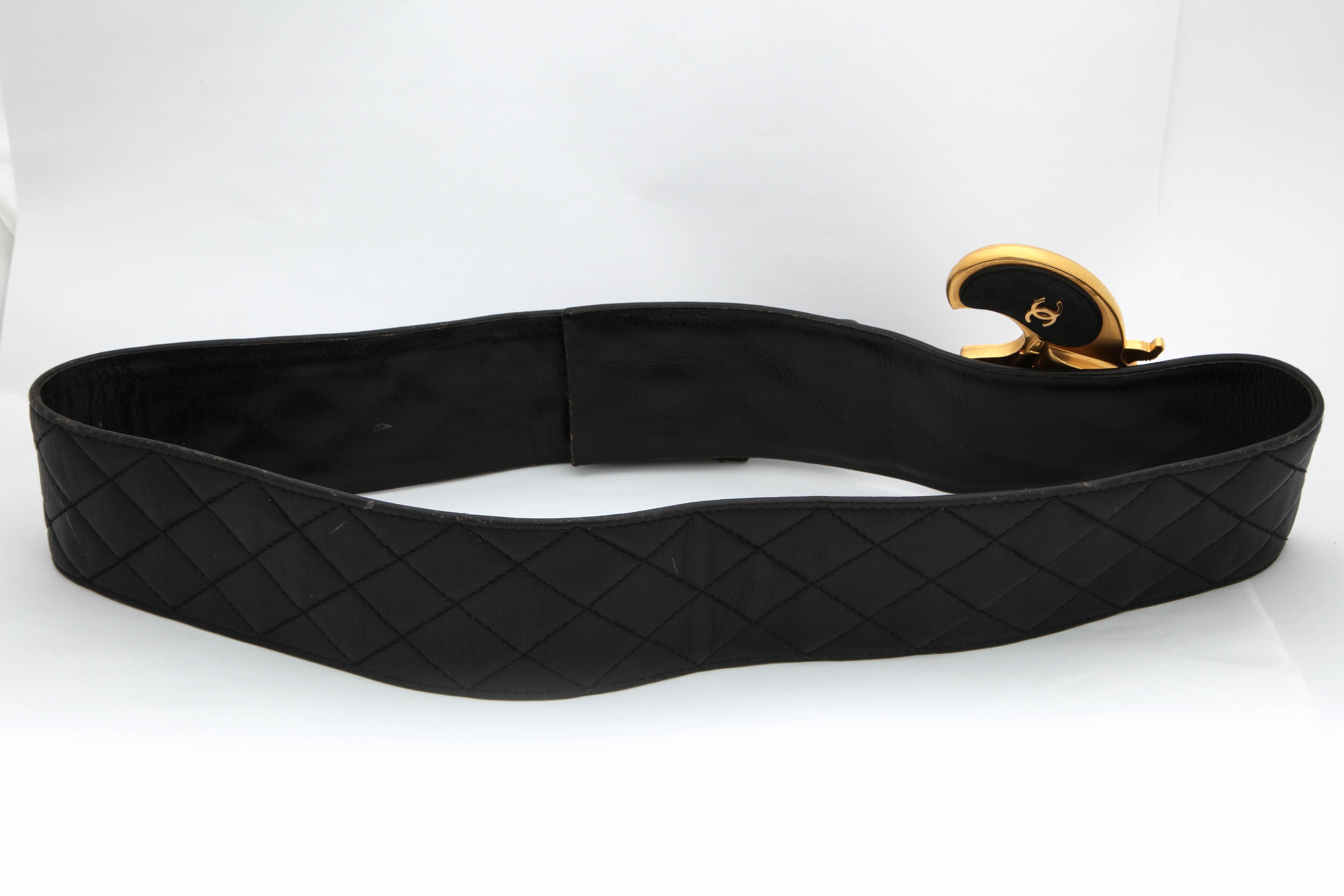Black Rare Vintage Chanel Gun Motif Leather Belt For Sale