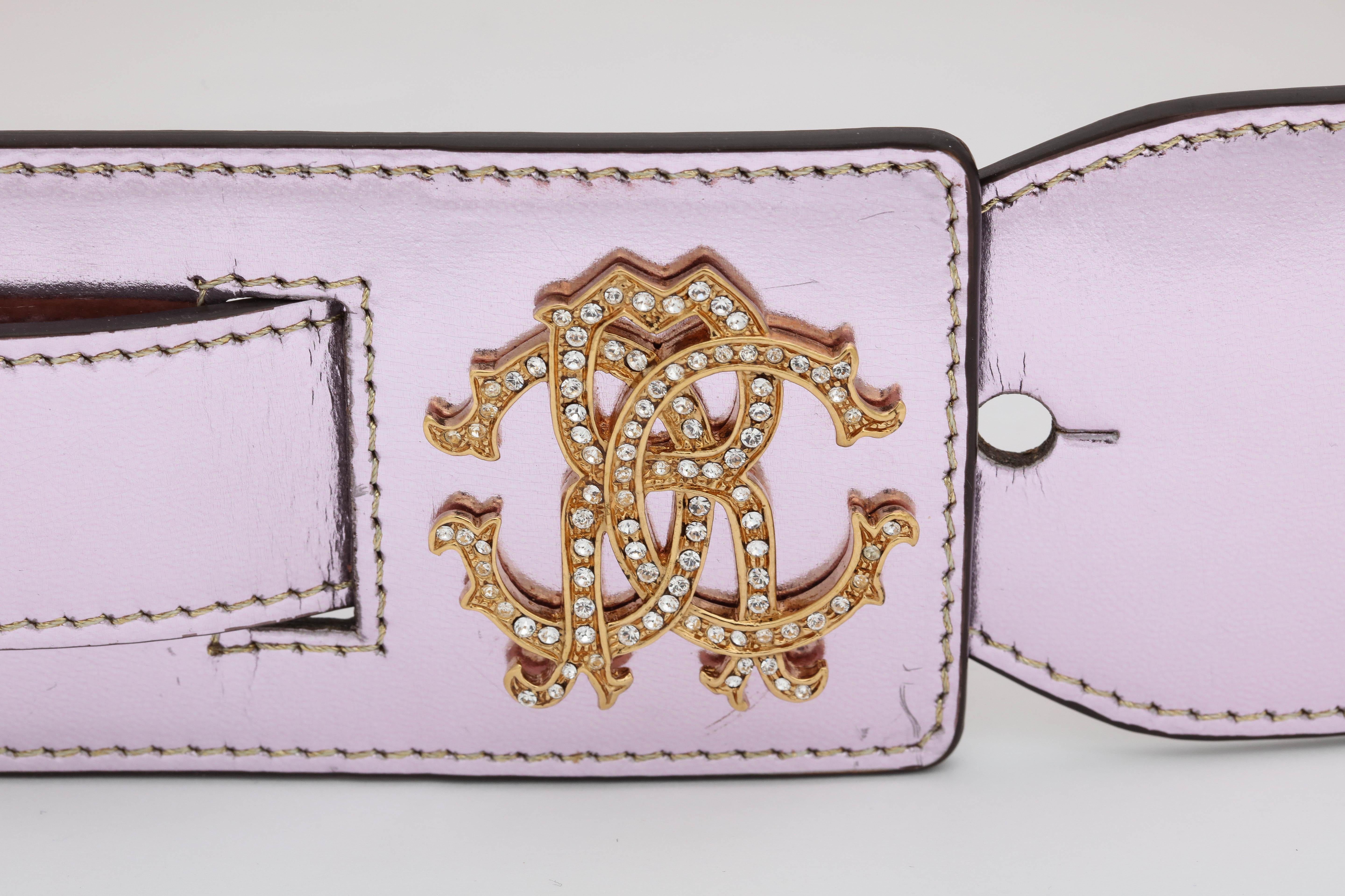 Beautiful Roberto Cavalli metalic pink belt with iconic RC logos. 