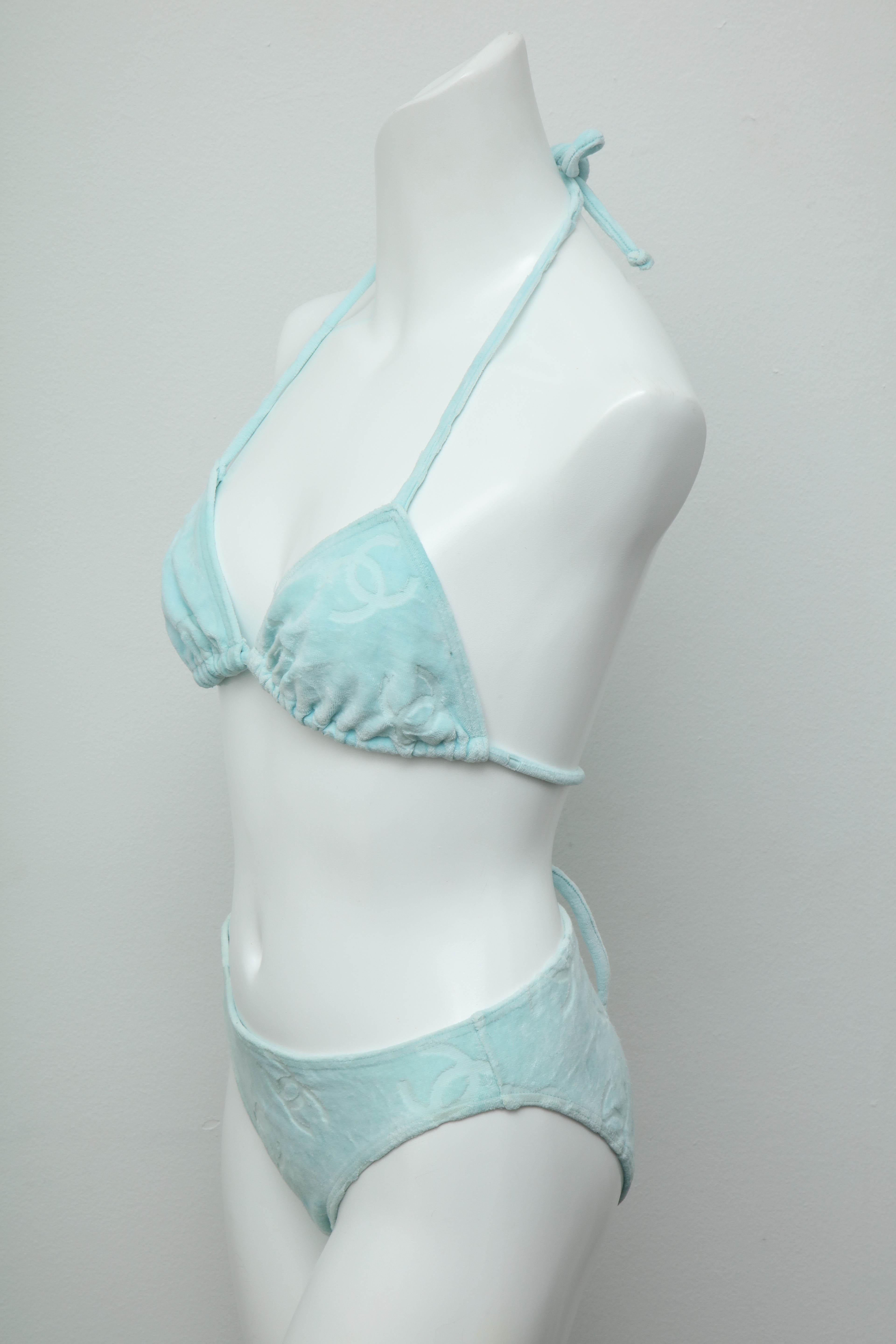 Vintage Chanel 1995 Light Blue Bikini with CC In Fair Condition In Chicago, IL