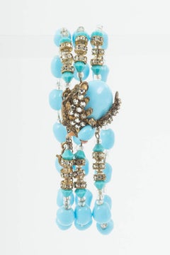 Turquoise glass and paste 3 row bracelet, Miriam Haskell, late 1950s