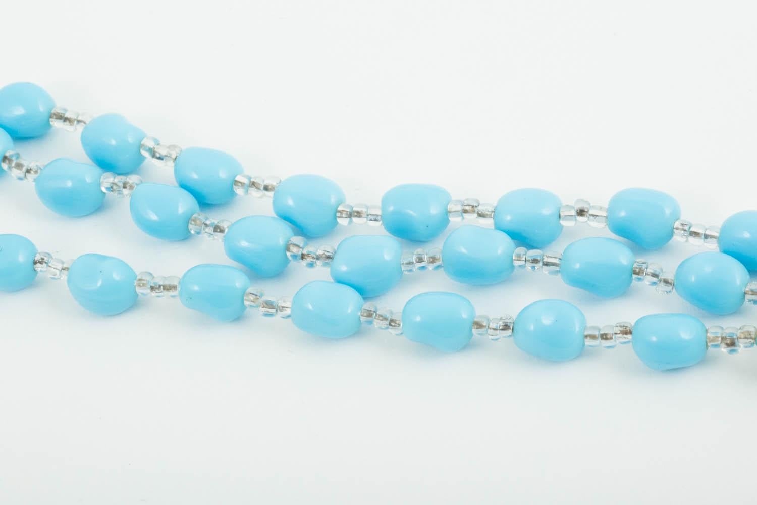 Turquoise glass and paste 3 row bracelet, Miriam Haskell, late 1950s 2