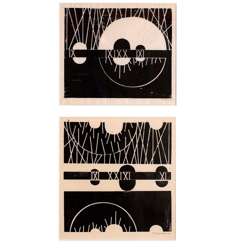 Wood Block Prints On Paper By Richard Filipowski, 1948 For Sale