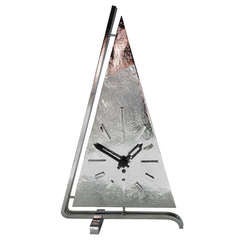 German Chrome Plated and Black Enamel Art Deco Figural Abstract Yacht  Mechanical Table Clock