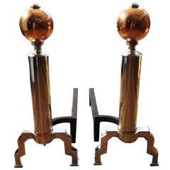 American Pair of Art Deco Restored Chrome and Copper Chenets or Andirons 9
