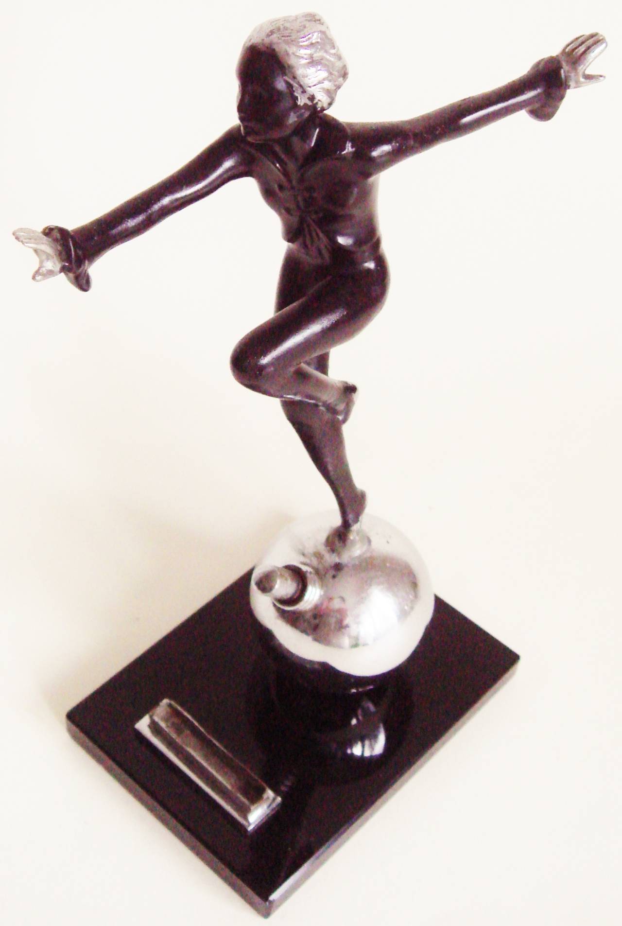 Cold-Painted Rare English Art Deco Figural Striker Table Lighter Attributed to Lorenzl