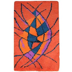 American Mid-Century Abstract Brutalist Signed Hooked Rug by Jo-Jo.