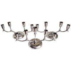 German Set of Three Chrome Plated Metal Multi-Branch Dining Table Candle Holders