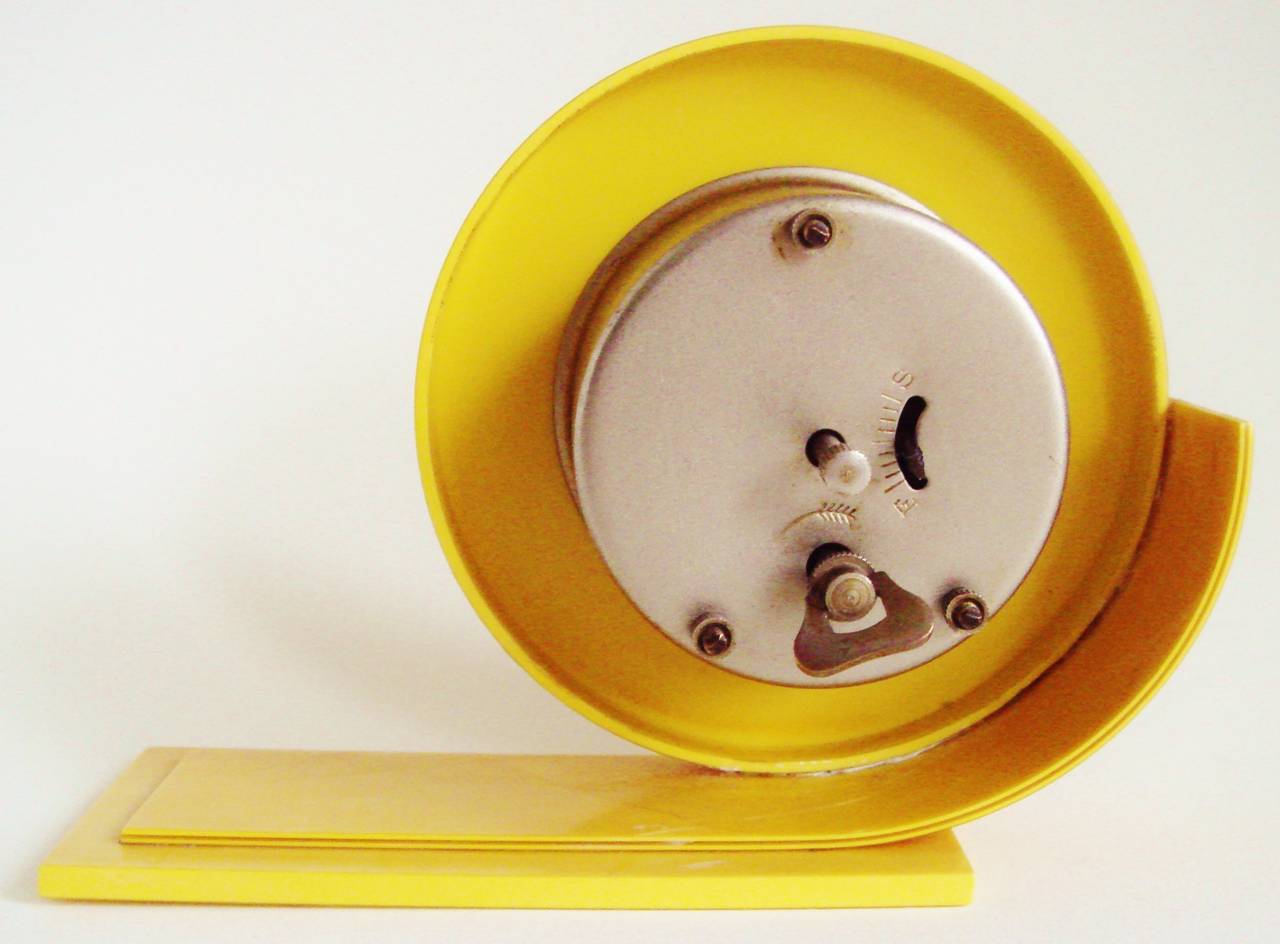 British Tiny Perfect English Art Deco Pearlescent Yellow Celluloid Shelf Clock