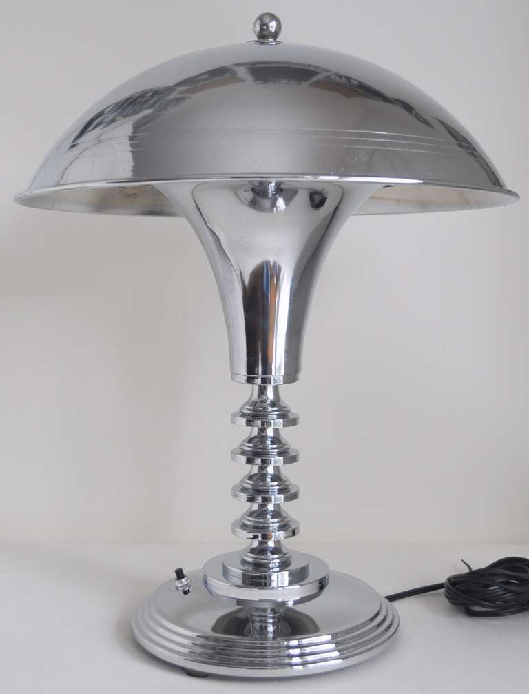 This American Art Deco, Machine age lamp is one of the more extreme examples of the style but it all just works so well! It was made by Van Dyke Industries of Chicago, is signed to the base, has been fully restored and rewired.