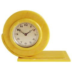 Tiny Perfect English Art Deco Pearlescent Yellow Celluloid Shelf Clock