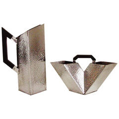 English Art Deco Pewter 2-Piece Coffee Set attributed to Gene Theobald.