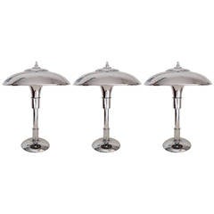 Three Iconic American Art Deco Chrome Plated Guardsman Junior Lamps by Faries