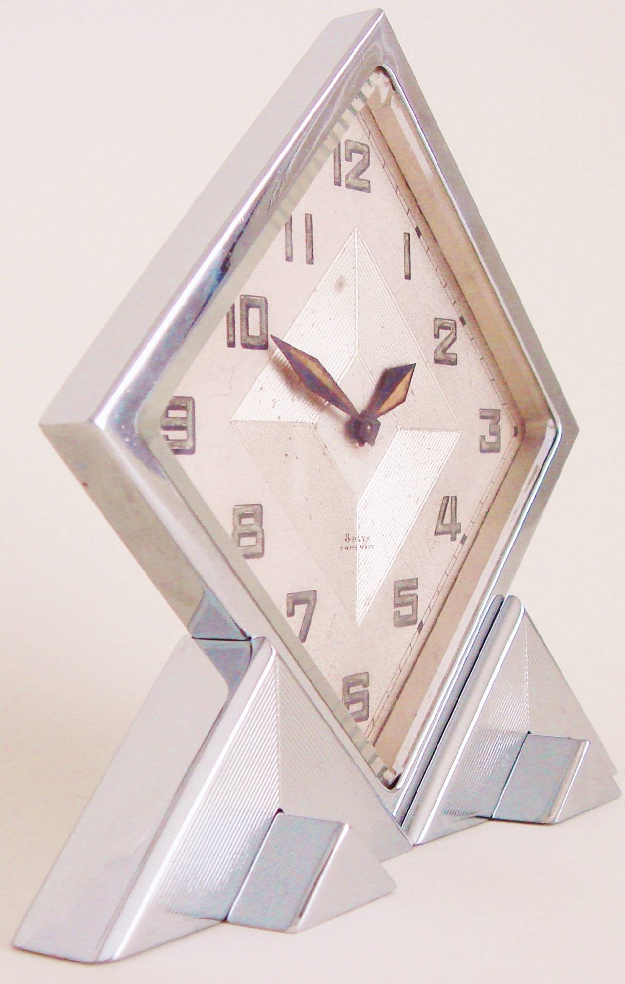 Seltene Schweizer Export Extreme Geometrische Chrom 8-Tage Mechanische Regaluhr