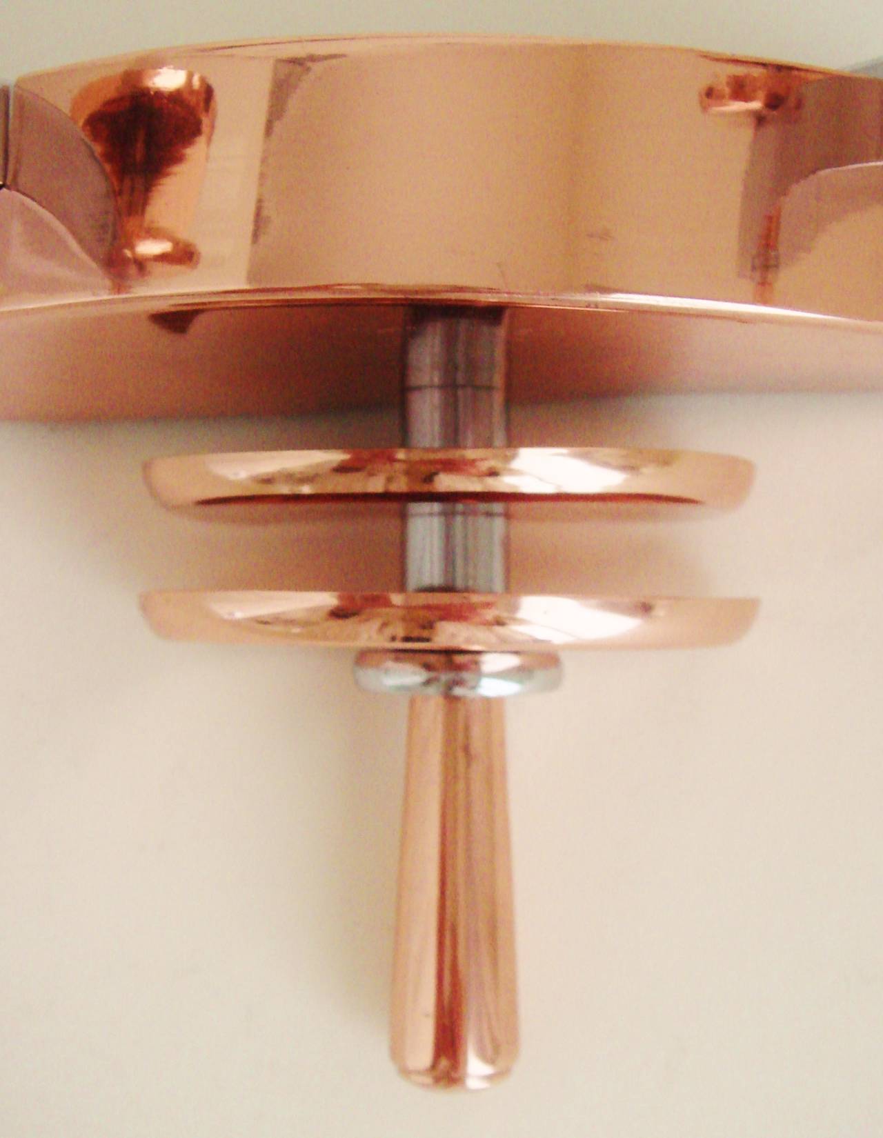 Pair of French Art Deco Chrome and Copper Twin Faux Candle Wall Sconces 2